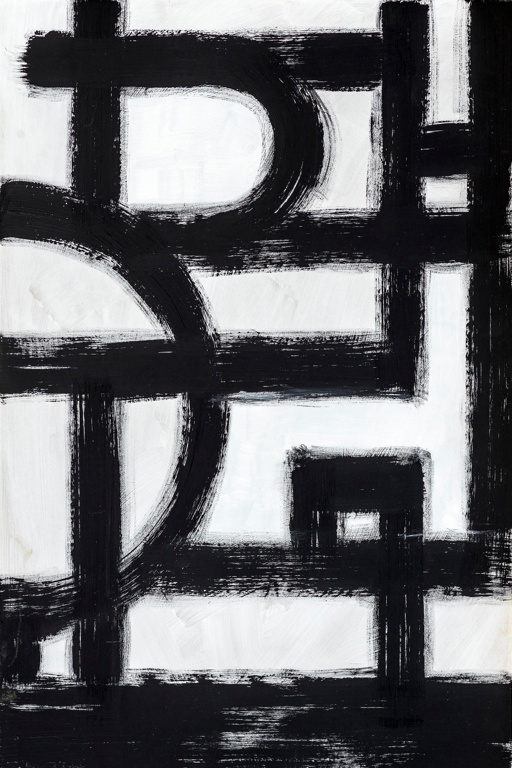 queence Leinwandbild "Abstrakte Kunst" Abstrakte Kunst Modern Schwarz-Weiß Premium-Leinwandstoff, Handarbeit aus Deutschland, 120x80cm