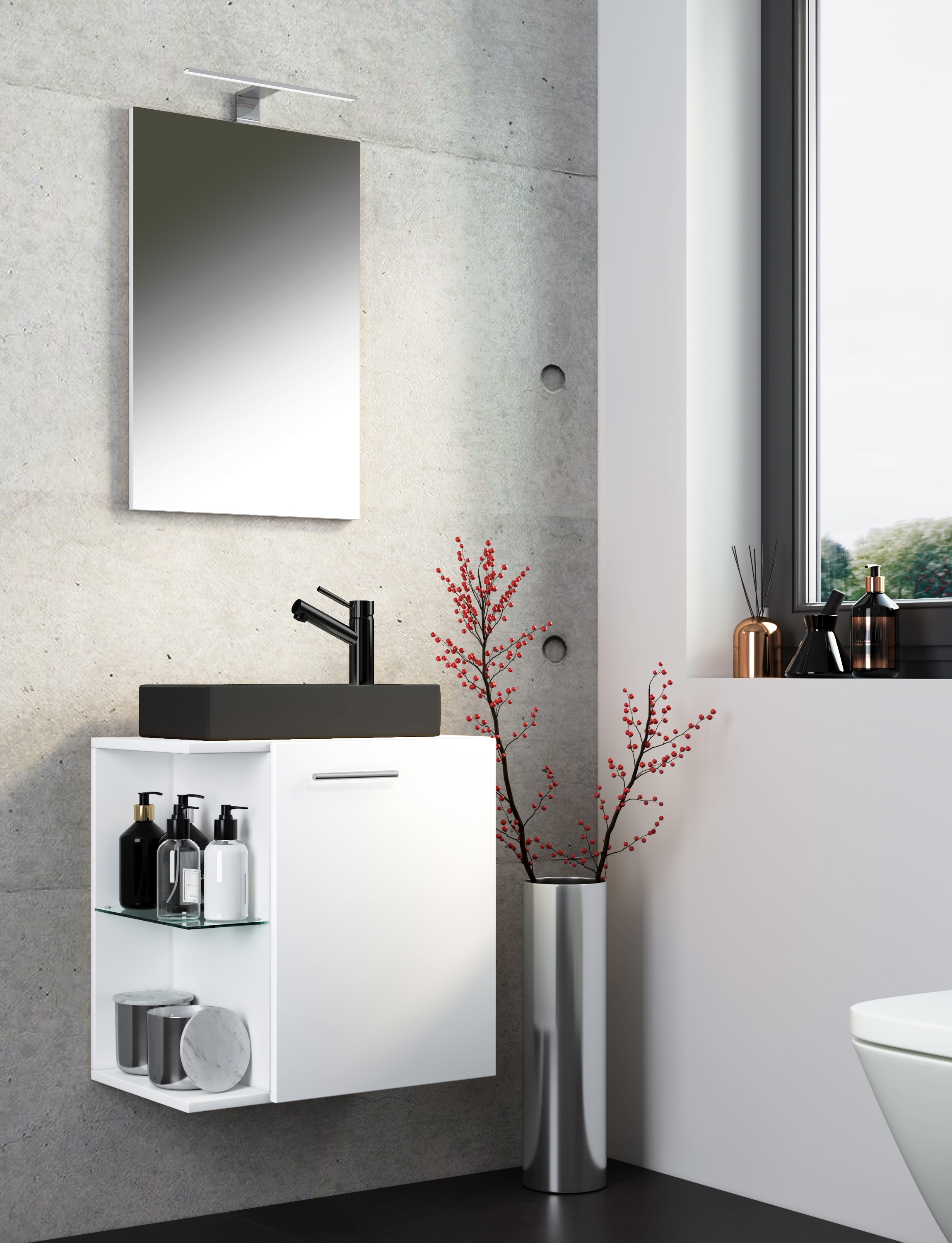 VCM Waschtisch »3-tlg Waschtisch Hausa Spiegel Toilette Schwarz« 3 Stk. tlg.