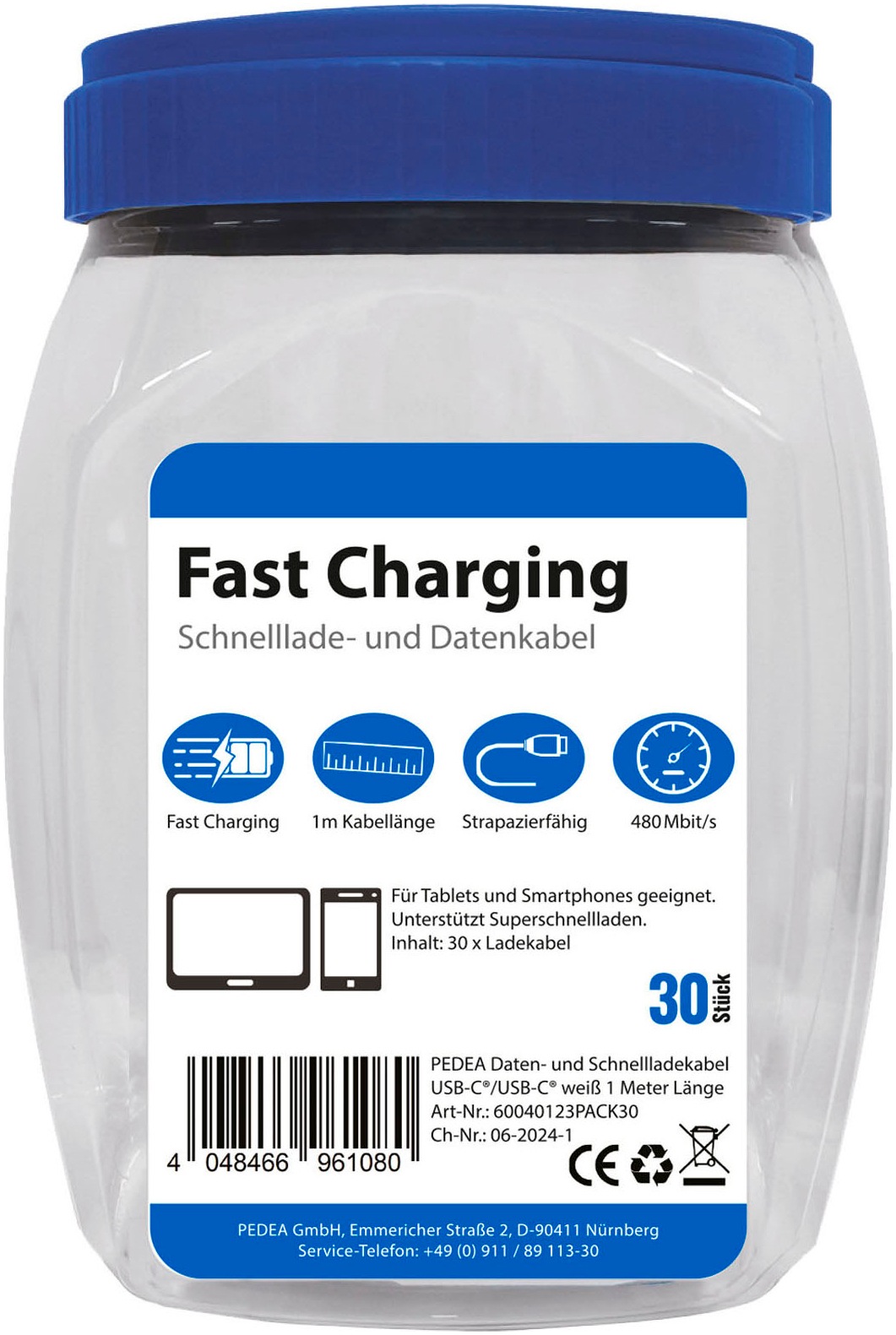 PEDEA USB-Kabel »Daten- und Schnellladekabel 30er Box USB-C/C«, USB Typ C-USB Typ C, 100,00 cm