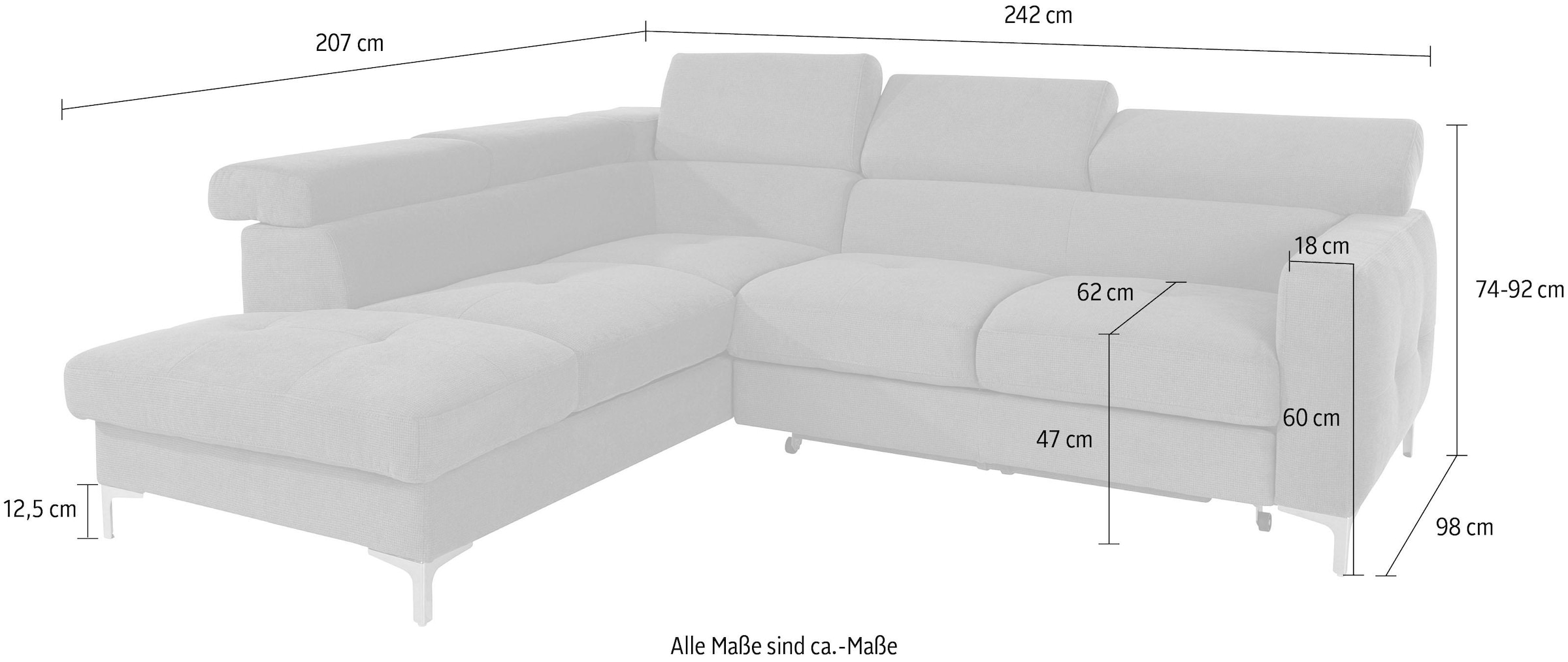 COTTA Ecksofa »Sammy L-Form«, mit Kopfteilverstellung, wahlweise mit Bettfunktion & Bettkasten