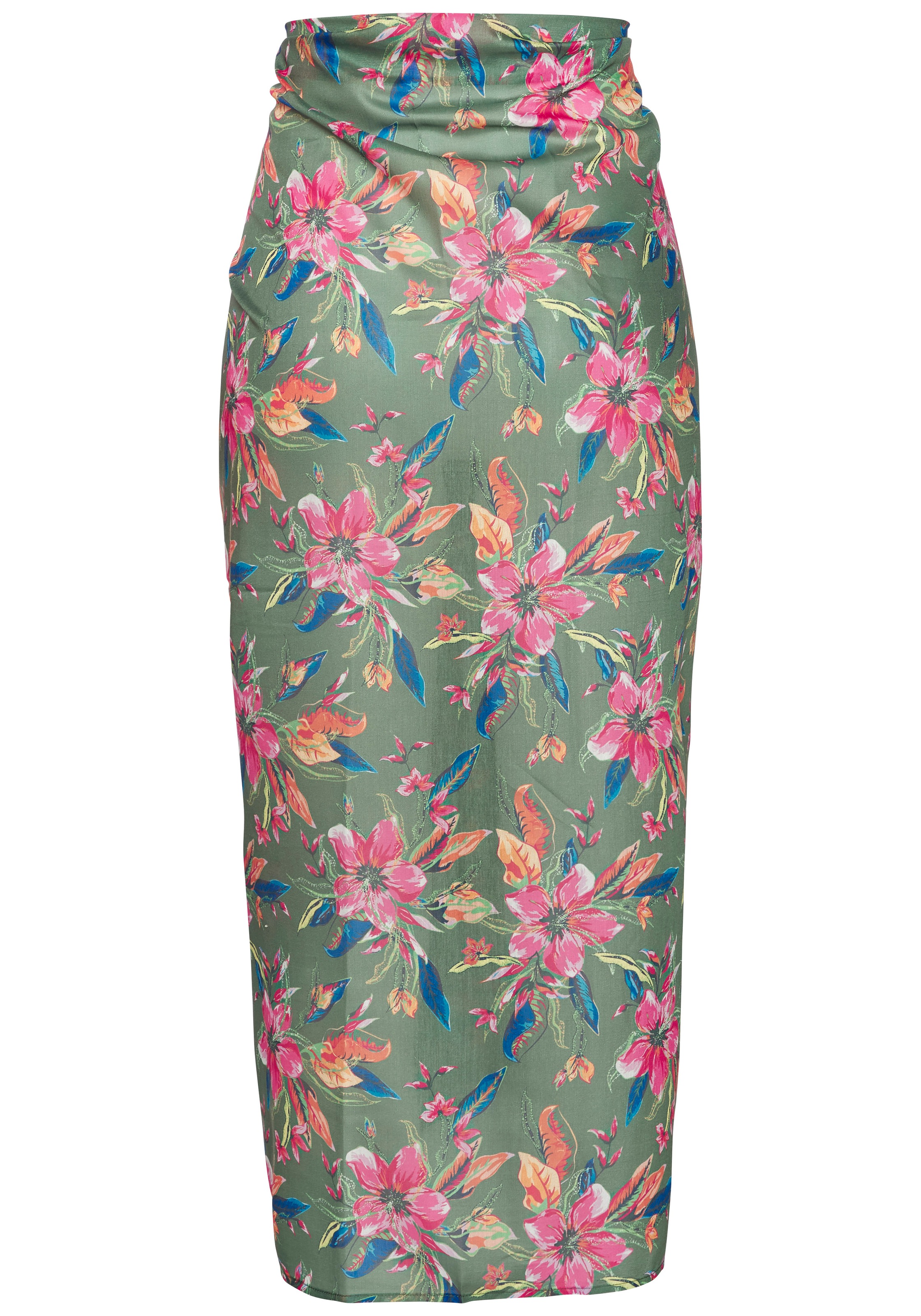 Strandrock LASCANA, Damen, Gr. 1, grün (oliv bedruckt), Chiffon, Obermaterial: 100% Polyester, bedruckt, figurumspielend, Röcke Strandrock, mit Alloverdruck 4
