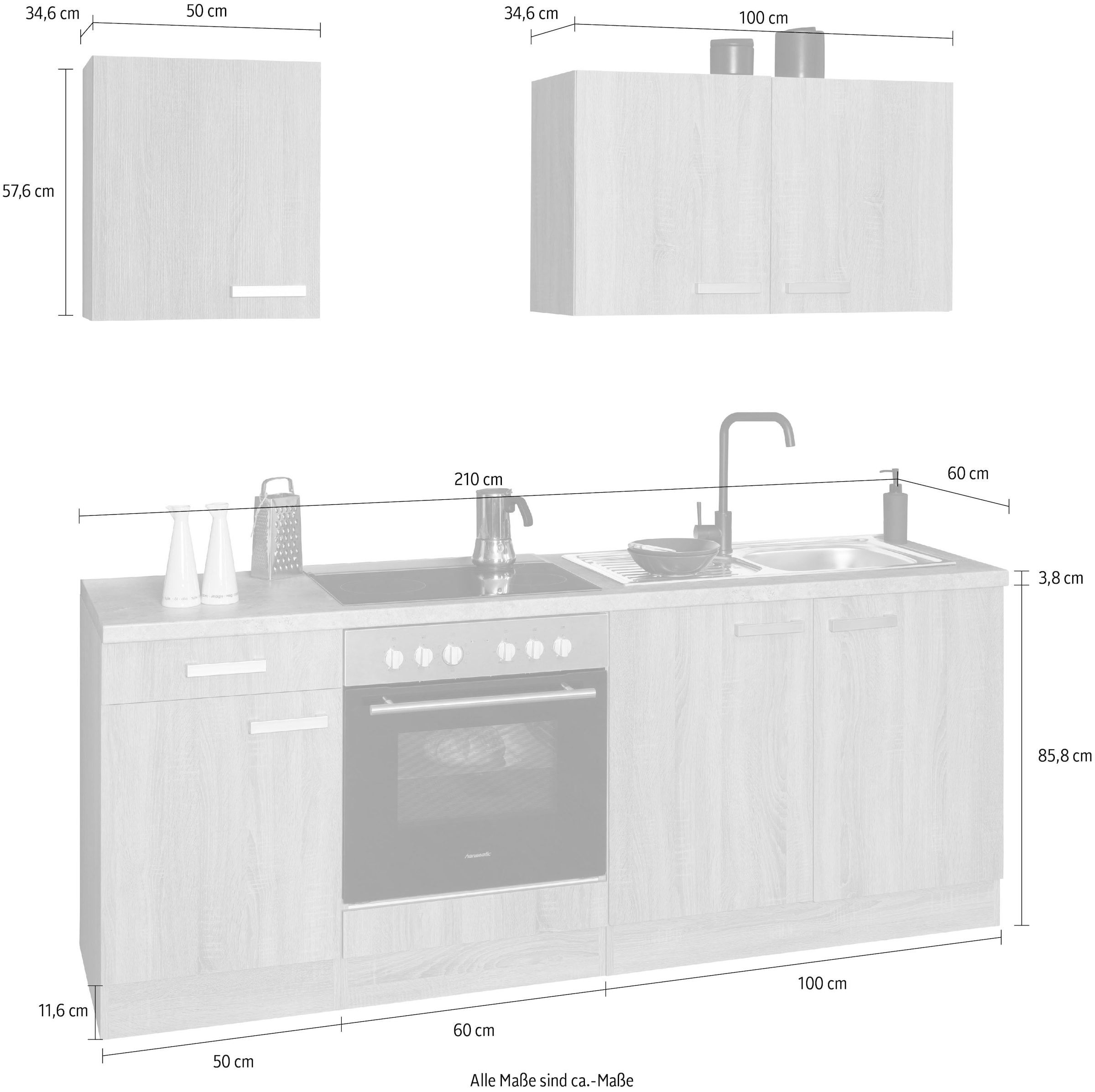 | Küchenzeile »Leer«, bestellen Hanseatic-E-Geräten BAUR Breite mit 210 cm, OPTIFIT