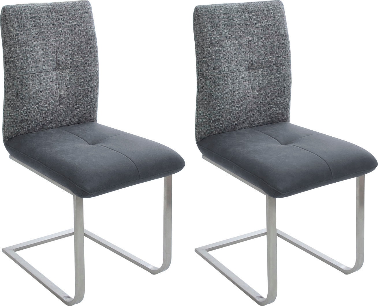 K+W Komfort & Wohnen Freischwinger "Giacomo II" (Set) 2 Stk.mit Metallgriff am Rücken, Sitz und Rücken gesteppt in Materialmix
