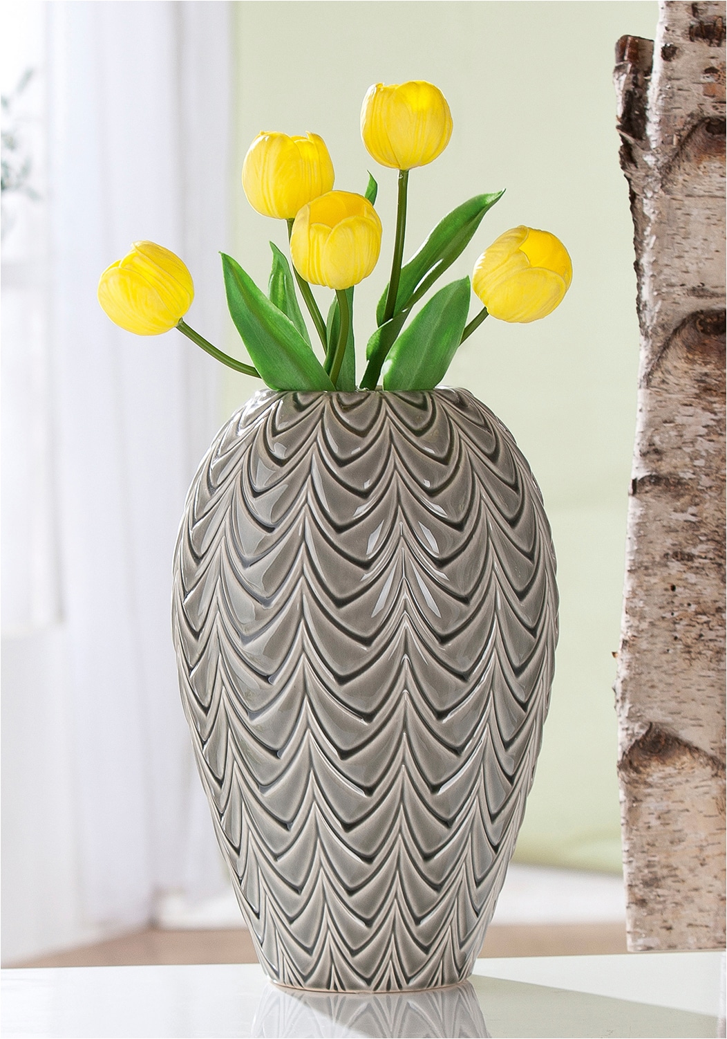 GILDE Tischvase »Vase bauchig Lamello grün H. 31 cm« Vase, Lamello, Strukturvase, dekorativ, hochwertig, Tischdeko