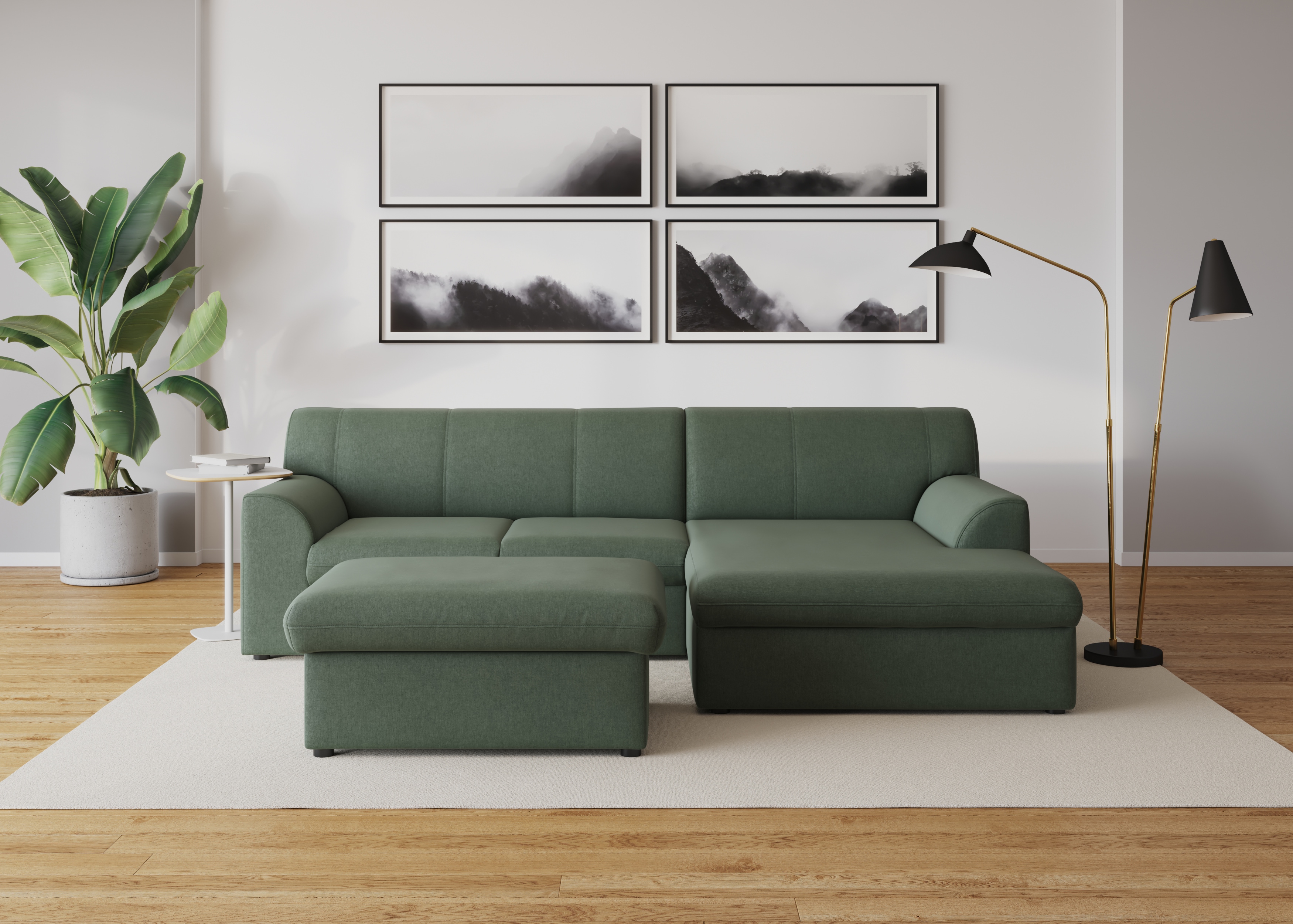 DOMO collection "Topper, elegant und zeitlos, kompaktes Stellmaß 245/155cm, L-Form" mit Recamiere, wahlweise mit Schlaffunktion