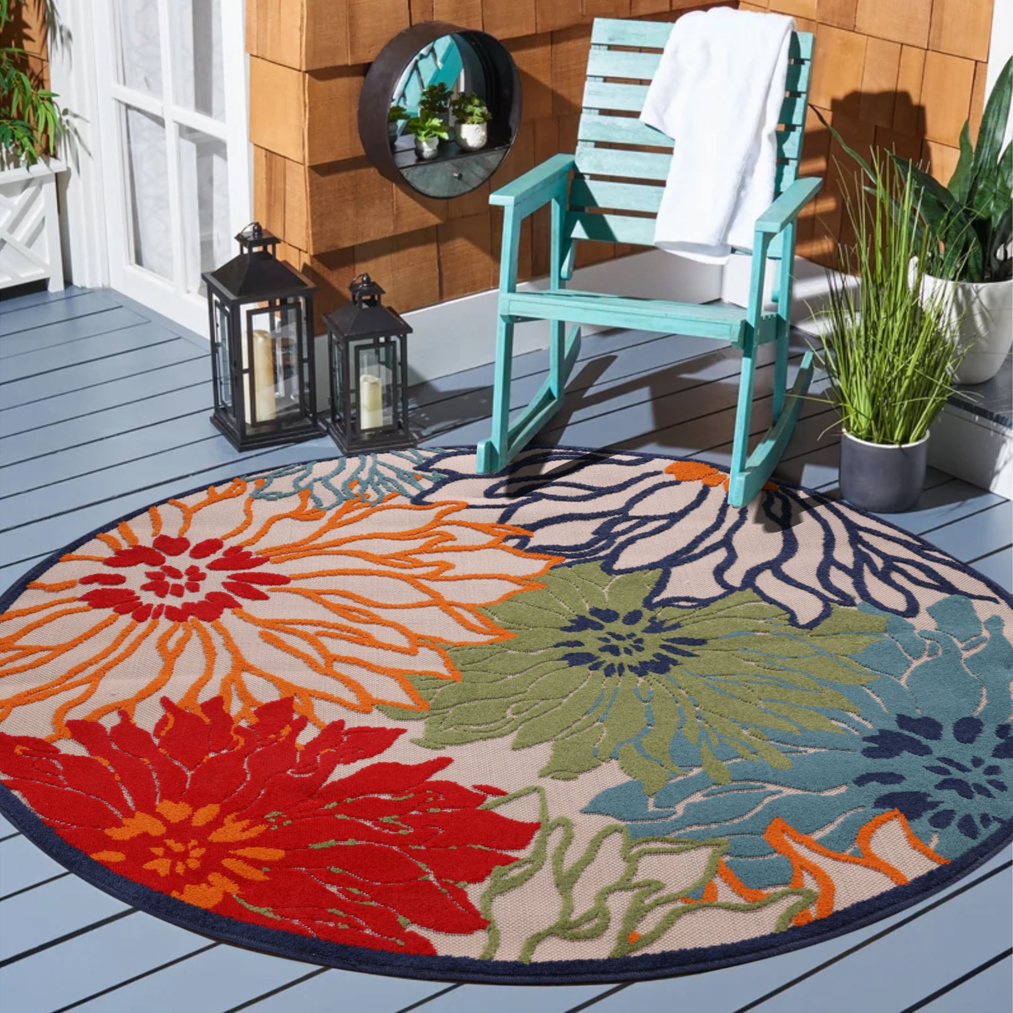Sanat Teppich "Floral 2 Outdoor, auch als Läufer und rund" rund 6 mm Höhe In- und Outdoor geeignet, Blumen, Balkon, Terrasse, Außenbereich