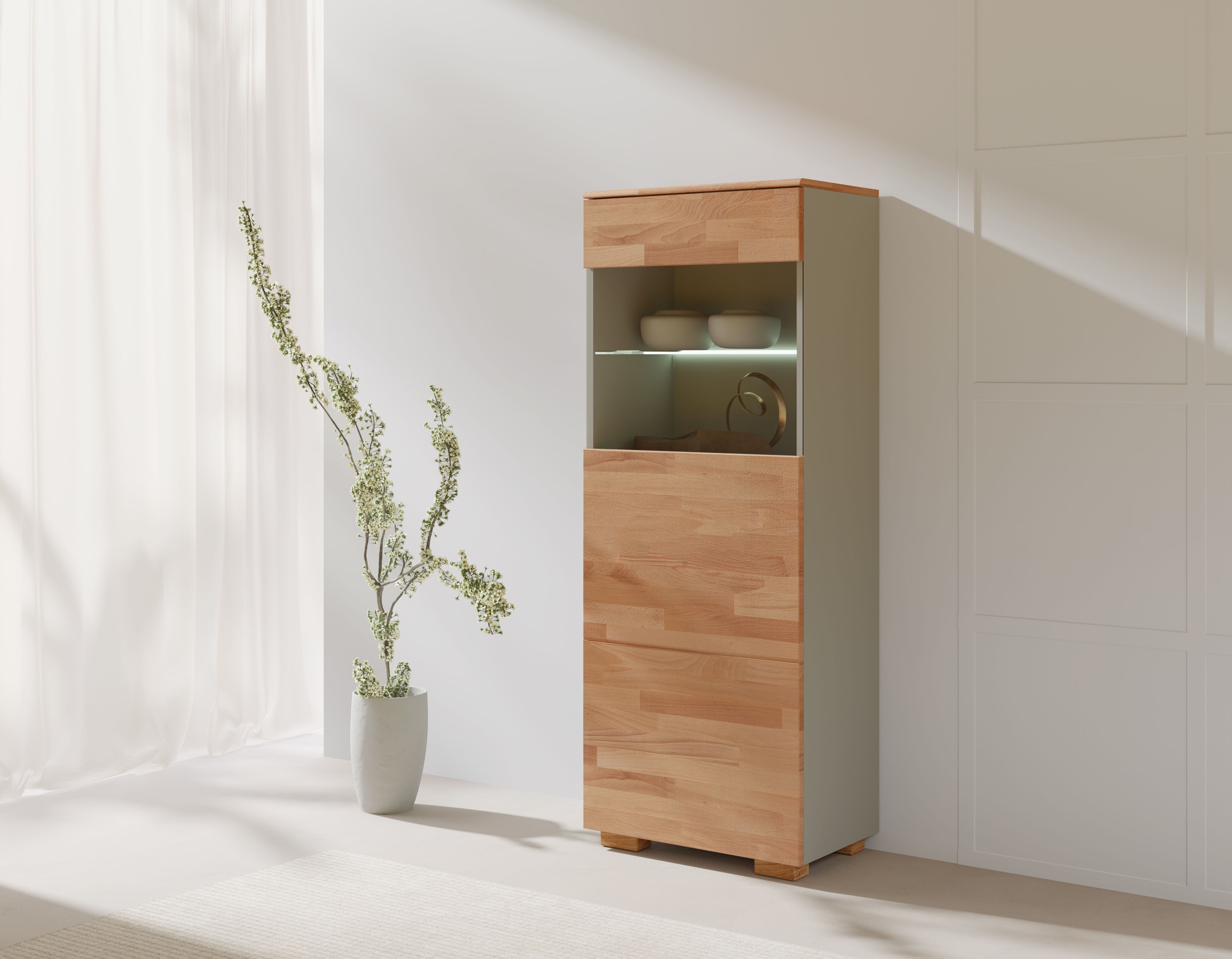 OTTO home Vitrine "CITRA80, Front massivholz, Korpus grau, pust to open., t günstig online kaufen