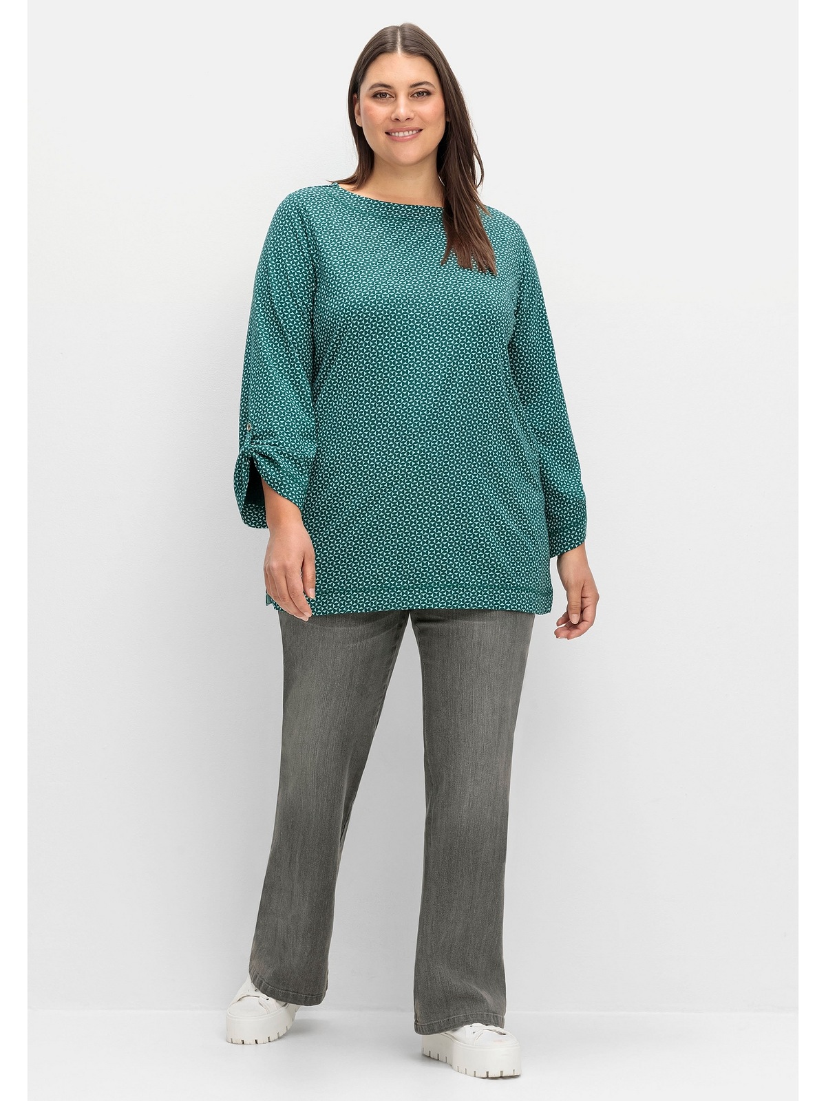 Sheego Langarmshirt »Große Größen«, mit Minimaldruck und Krempelärmeln