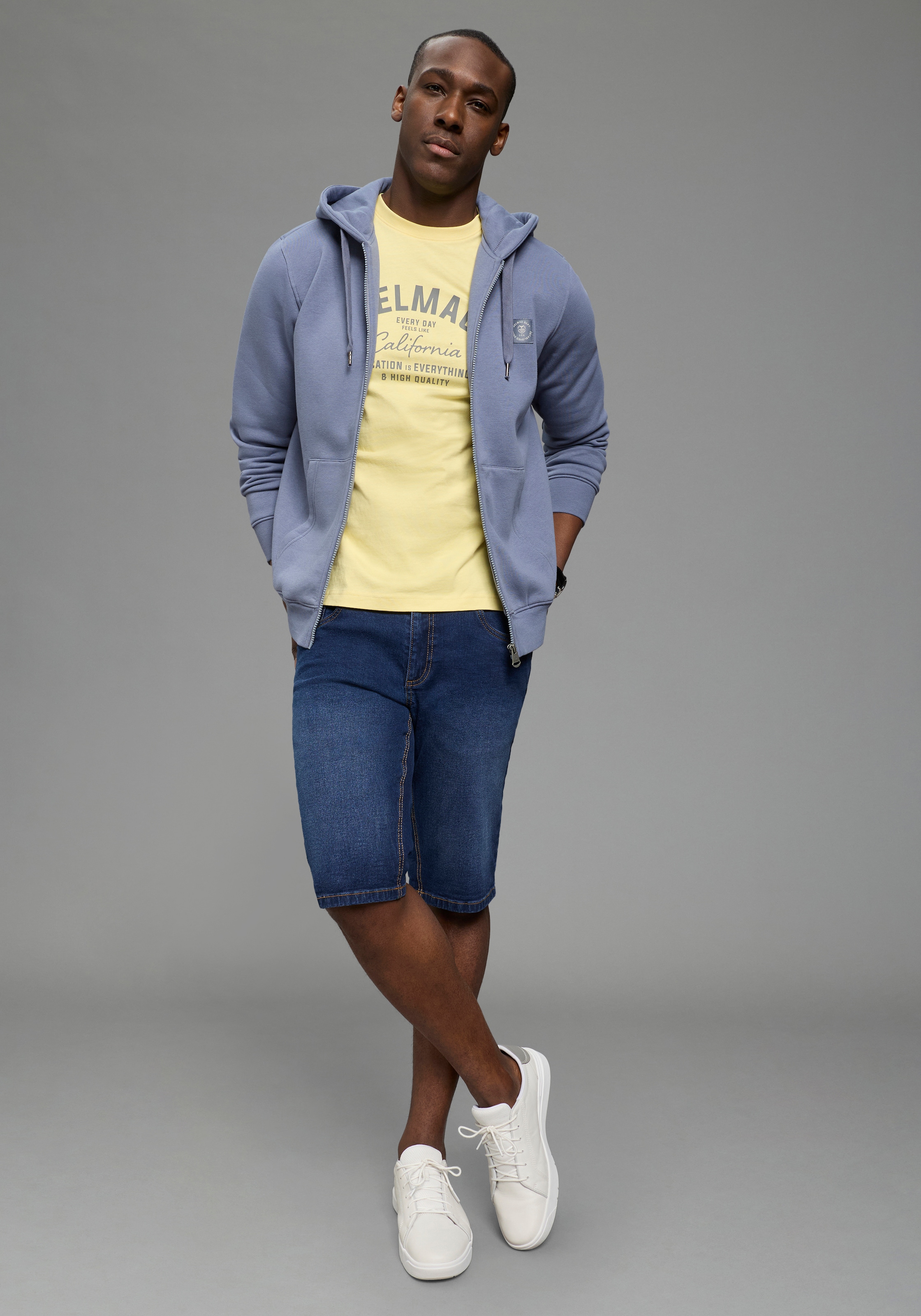 DELMAO Jeansshorts gerade geschnittene Beine, Regular-Fit, kniefreie Länge