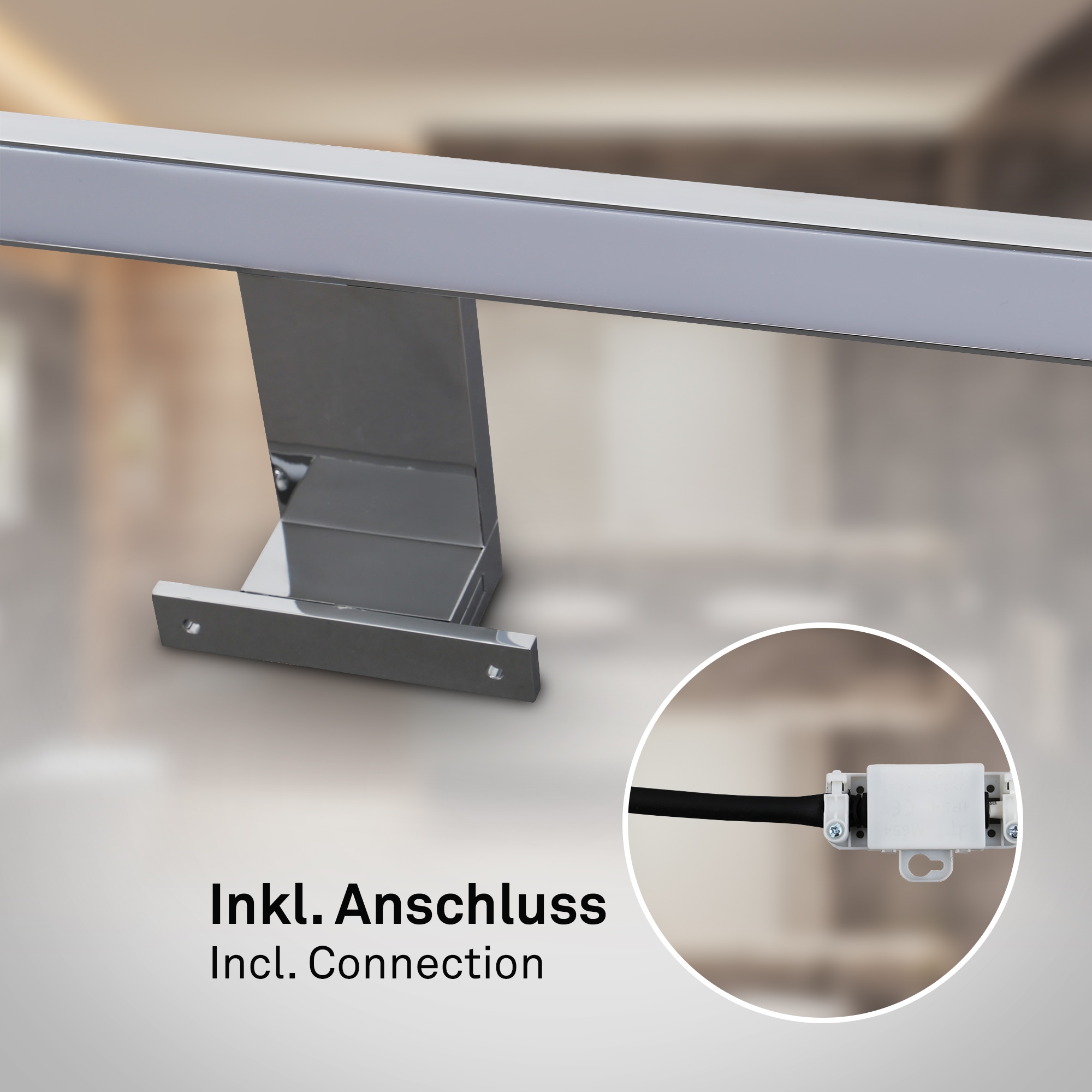 OTTO home LED Spiegelleuchte »SYNNRA Wandleuchte Badleuchte IP44 230V in chrom/schwarz« LED-Board 1 Stk. Neutralweiß Klemmbar, Schraubbar, 550 Lumen, 5 Watt, Badezimmer-Beleuchtung