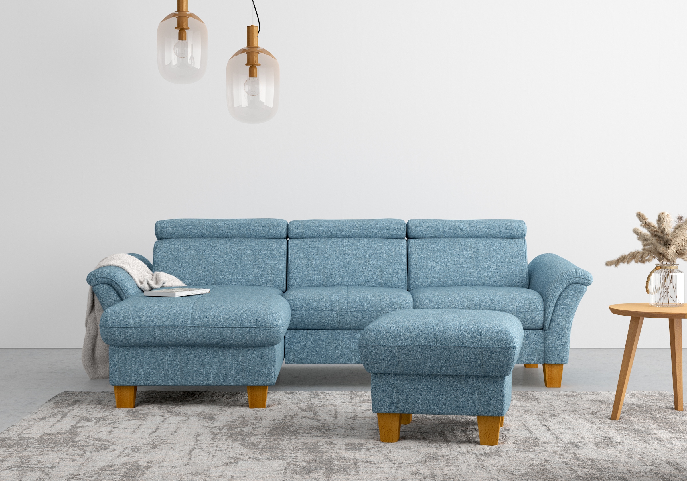 OTTO home Ecksofa "Lindgren L-Form" wahlweise mit Bett mit klappbaren Rollen, Kasten und Kopfverstellung