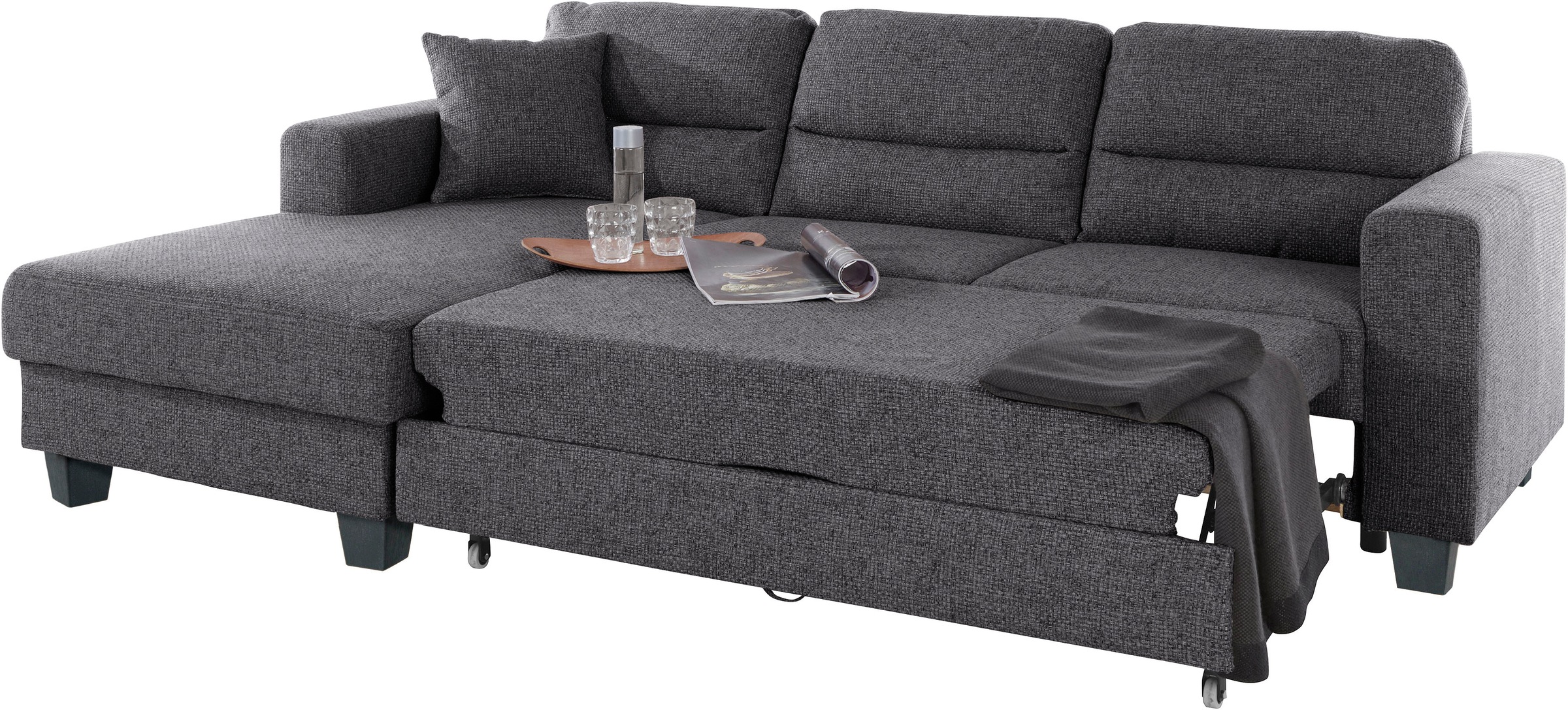 TRENDMANUFAKTUR Ecksofa »Chamber, zeitlos und modern, bequem mit hohem Sitzkomfort, L-Form«, inklusive einer Kopfstütze, wahlweise mit Schlaffunktion
