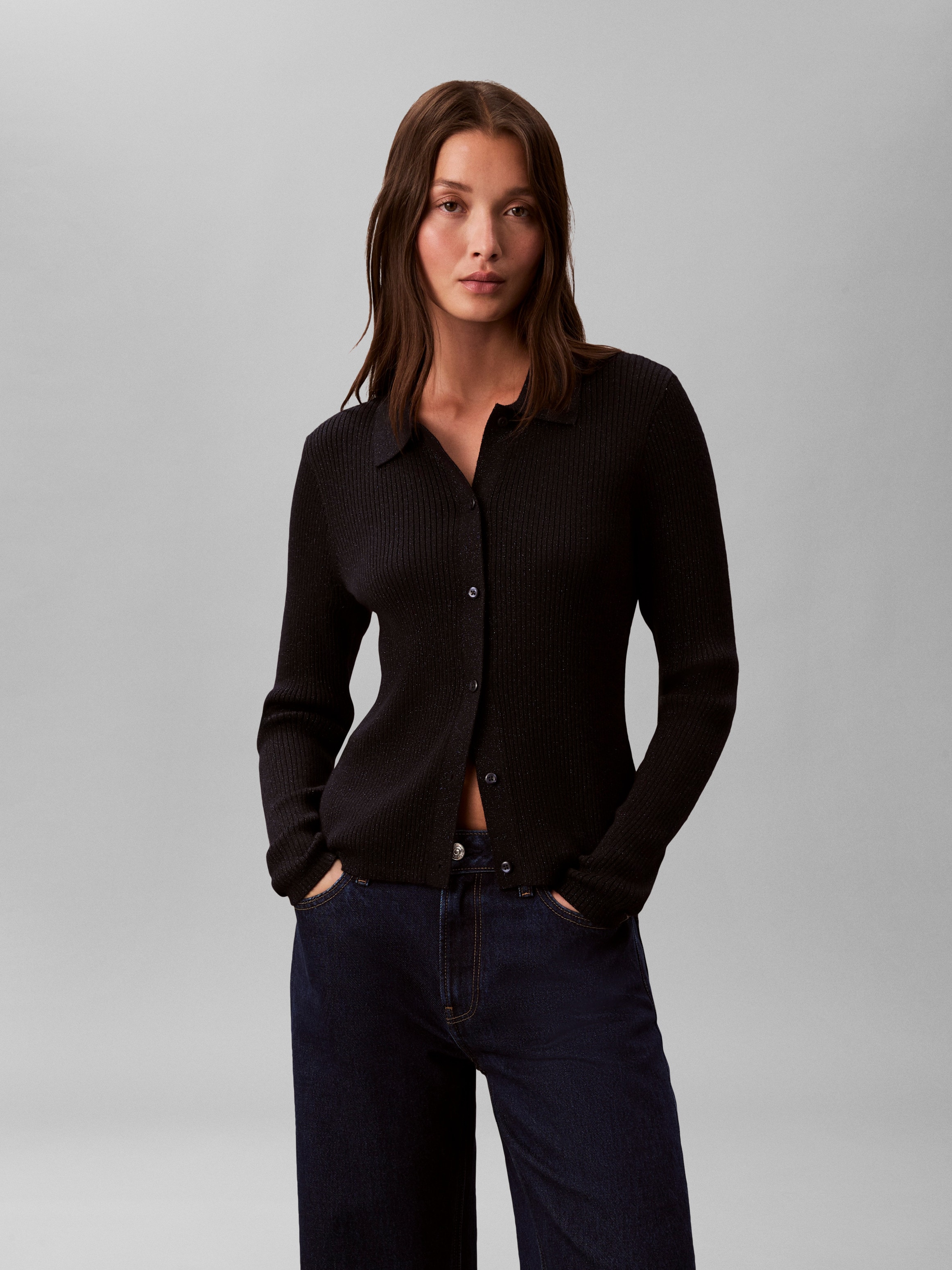 Calvin Klein Jeans Strickjacke Regular fit mit Glitzer und Rundhalsausschni günstig online kaufen