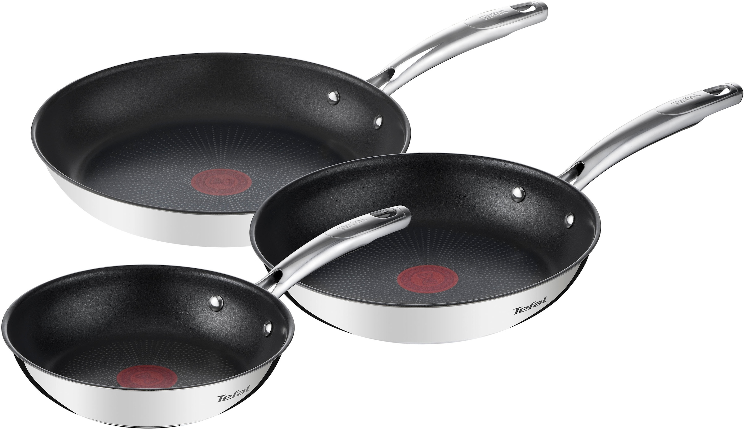 Tefal Pfannen-Set "Duetto+", Edelstahl, (Set, 3 tlg., je 1 Bratpfanne Ø 20, 24, 28 cm), Premium Edelstahl, Induktionspfa