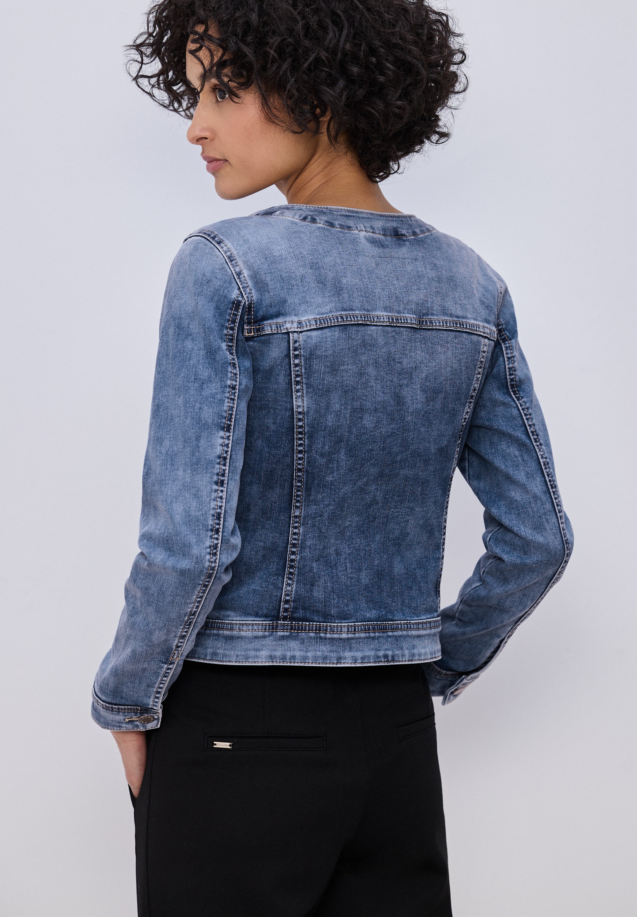 STREET ONE Jeansjacke ohne Kapuze Rundhalsausschnitt