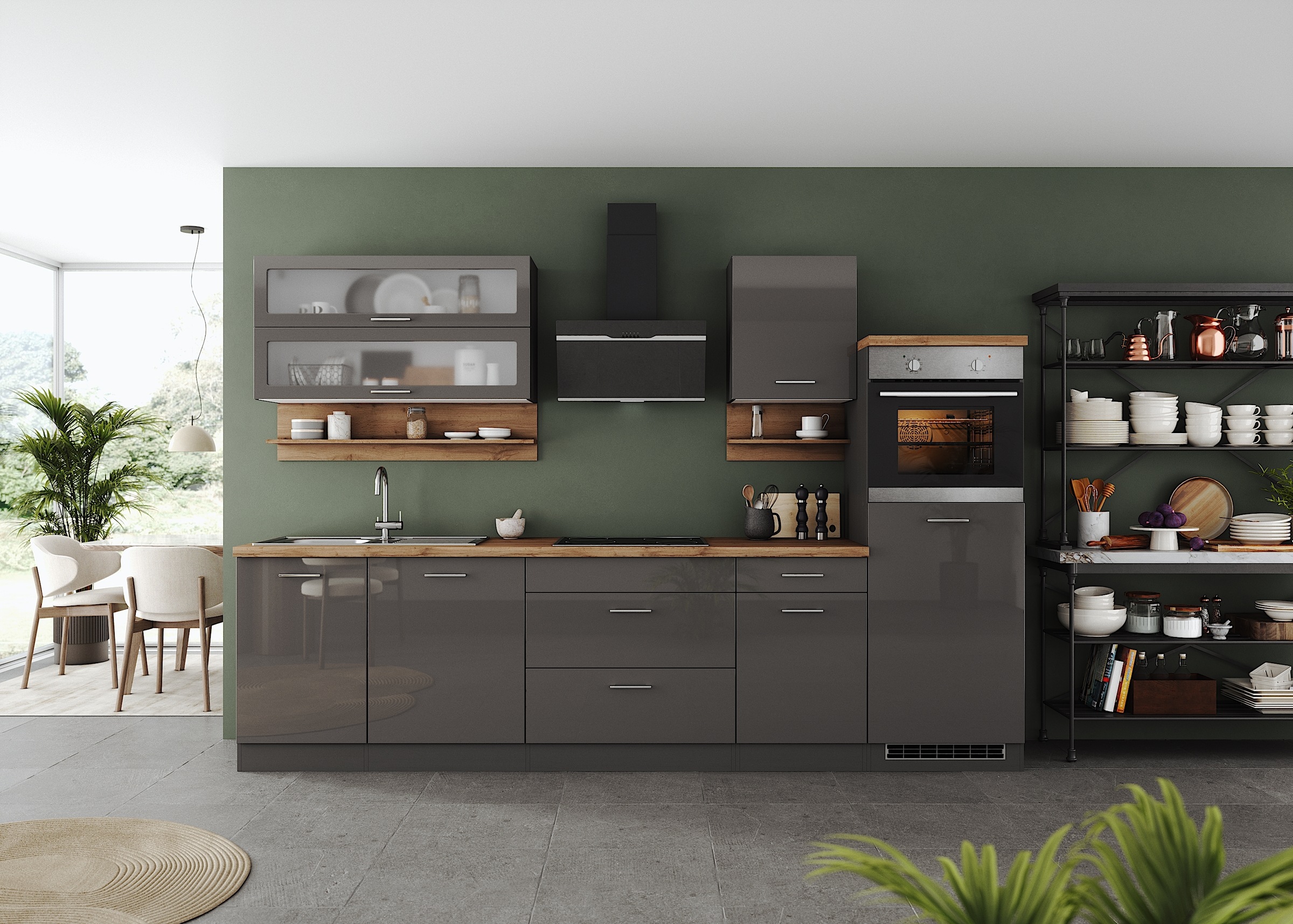 KOCHSTATION Küchenzeile "KS-Milan", 300 cm breit, robuste Metallauszüge, vi günstig online kaufen