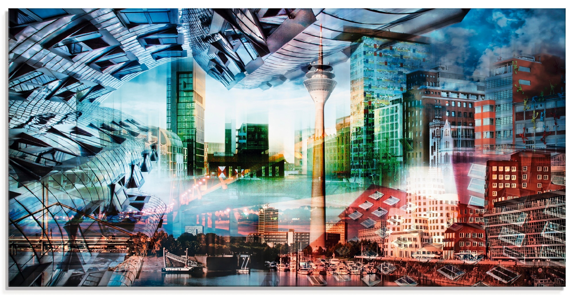 Artland Glasbild "Düsseldorf Skyline Collage VII" Architektonische Elemente 1 Stk. tlg. in verschiedenen Größen