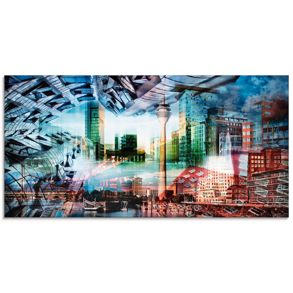 Artland Glasbild »Düsseldorf Skyline Collage VII«, Architektonische Elemente, (1 St.)