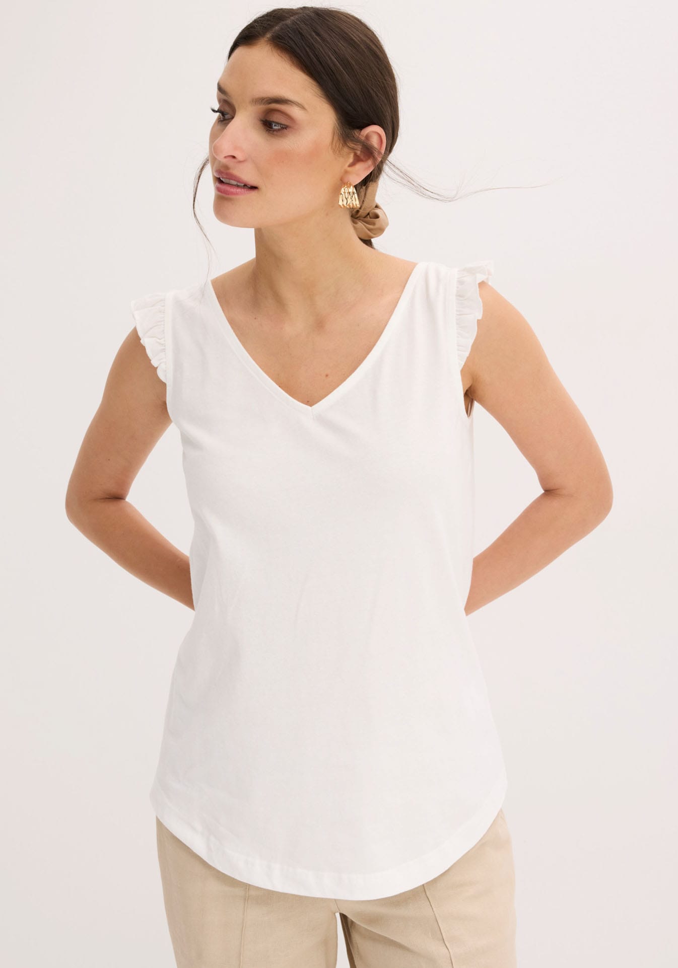 bonprix Shirttop lockerer loose fit, mit süßer Rüsche, aus Baumwolle
