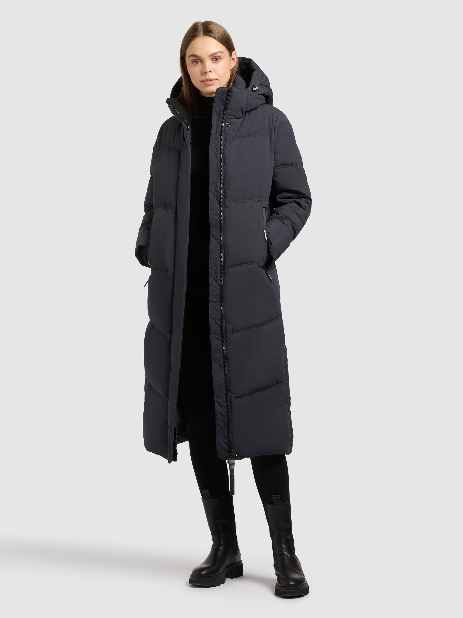 khujo Steppmantel »RITZ« praktische Seitenschlitze mit Reißverschluss, abnehmbare Kapuze