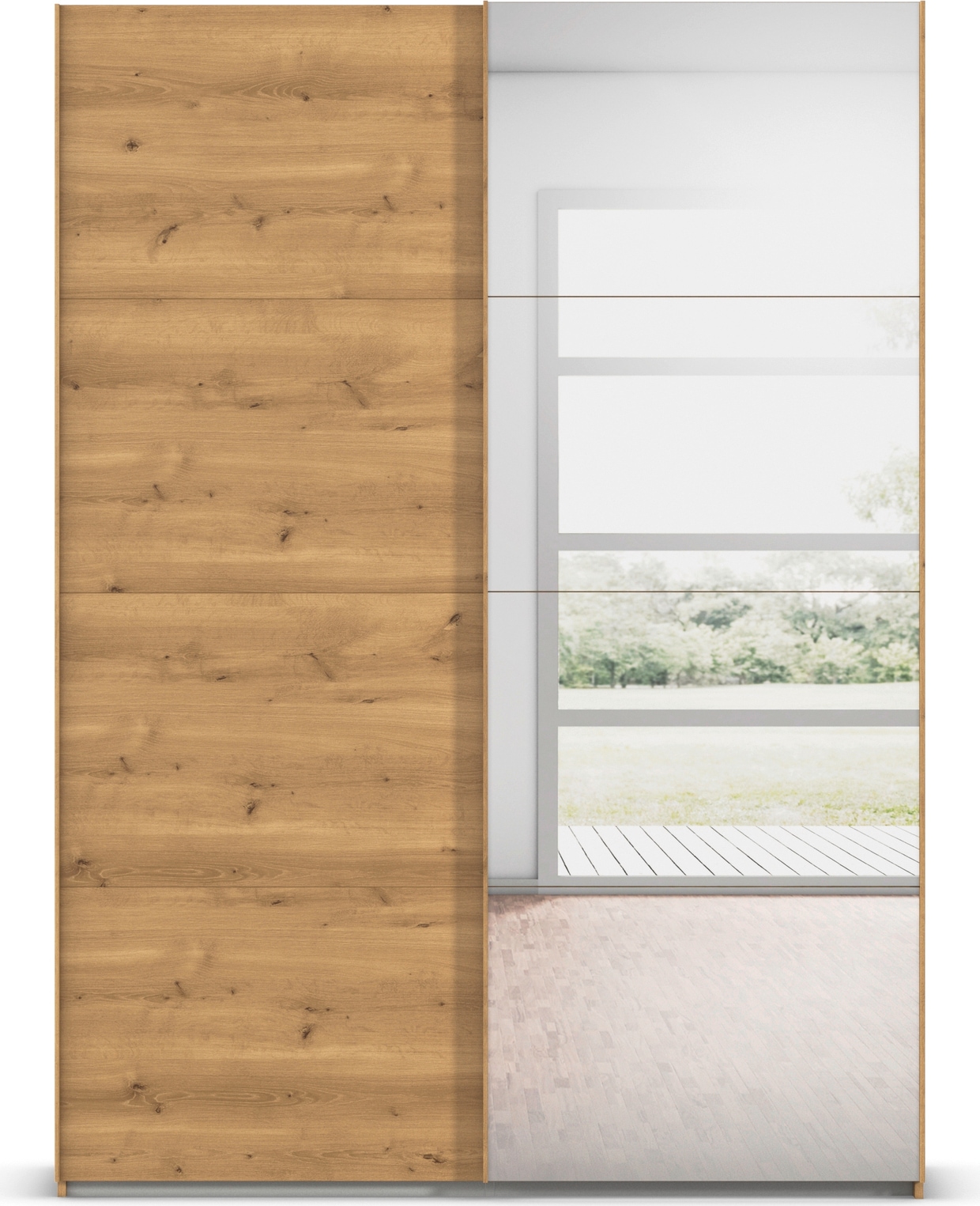 rauch Schwebetürenschrank »Kleiderschrank Schrank Garderobe Schlafzimmerschrank EVELYN«, in elegantem Stil mit Spiegel 5 Breiten viel Stauraum MADE IN GERMANY