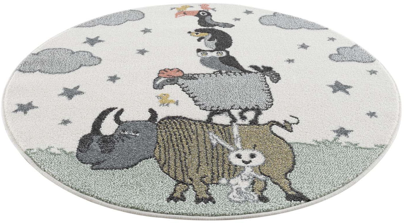 Carpet City Kinderteppich "Anime9394", rund, 11 mm Höhe, Spielteppich mit Tieren, Weicher Flor, Pflegeleicht, Kinderzimm