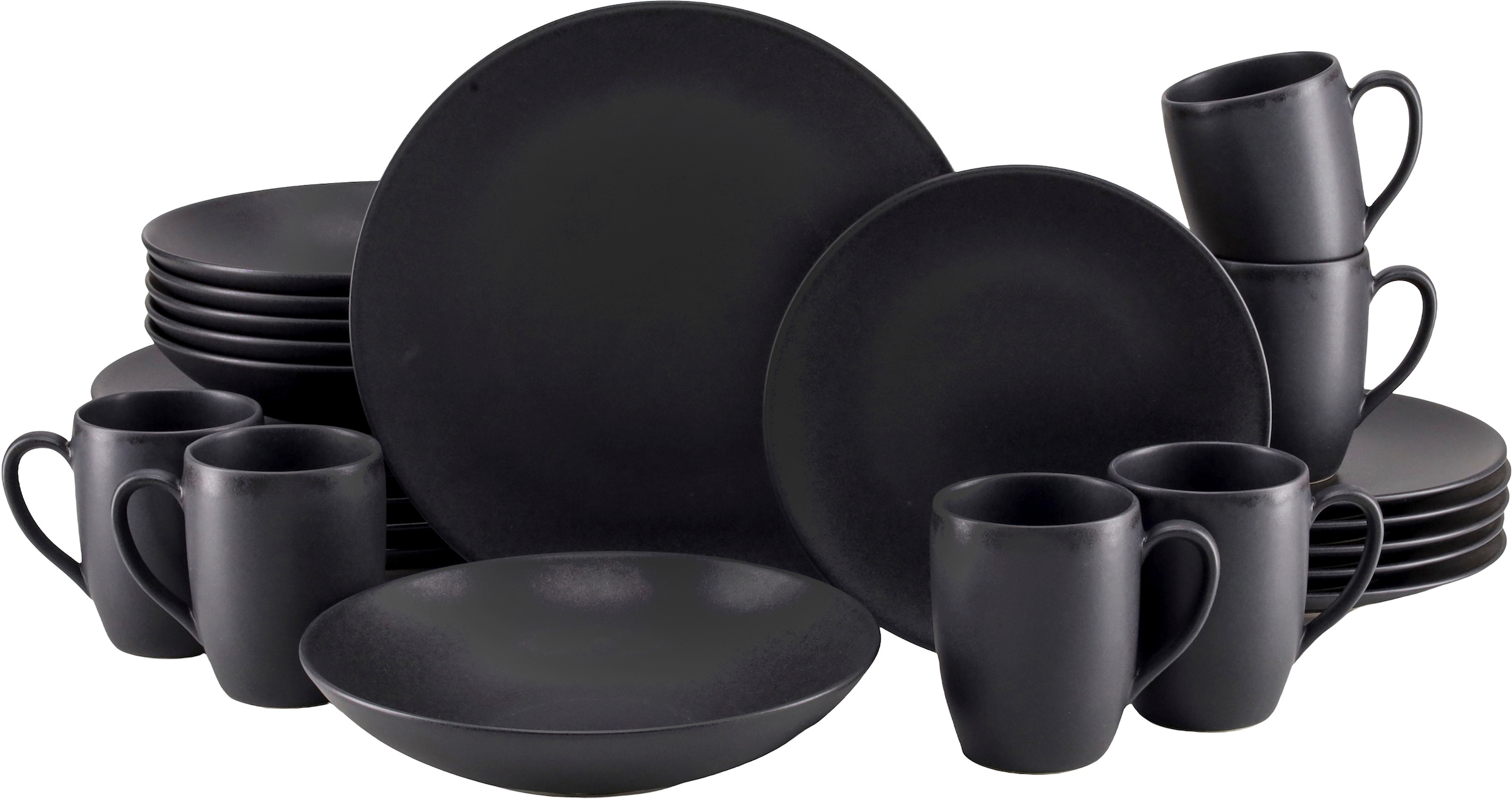 CreaTable Kombiservice "Soft Touch, Geschirr-Set, 24-tlg." Matte Spezialglasur, Schwarz-Grau-Farbton