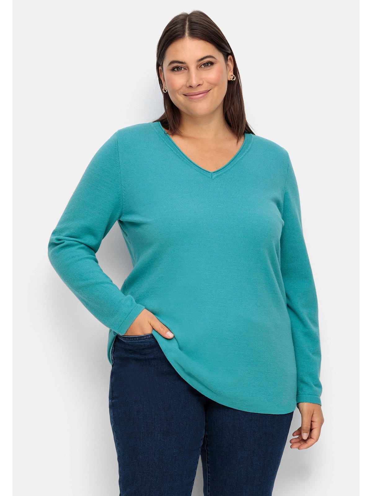 Sheego V-Ausschnitt-Pullover »Große flauschig BAUR | Größen«, für in weicher Qualität kaufen