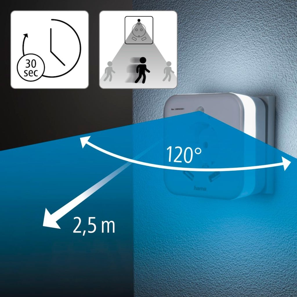 Hama LED Nachtlicht »Nachtlicht mit Steckdose und USB 2.4A, 2 Ausgänge, Helligkeitssensor«