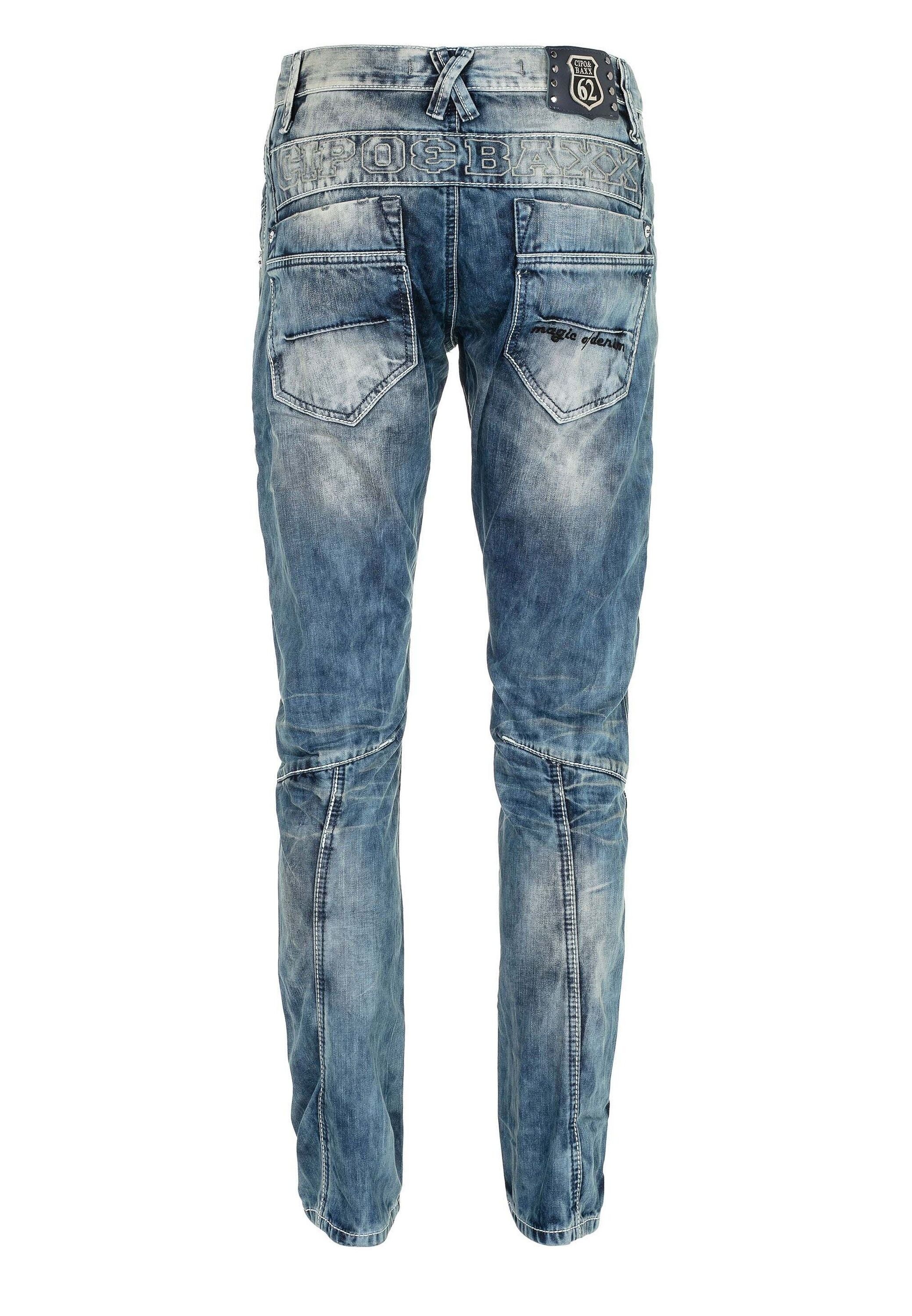 5-Pocket-Jeans CIPO & BAXX "Jeans", Herren, Gr. 36, Länge 32, blau (jeansblau), 100% Baumwolle, unifarben, regular fit lang, Jeans 5-Pocket-Jeans, im lässigen Biker-Stil, C-1178 3