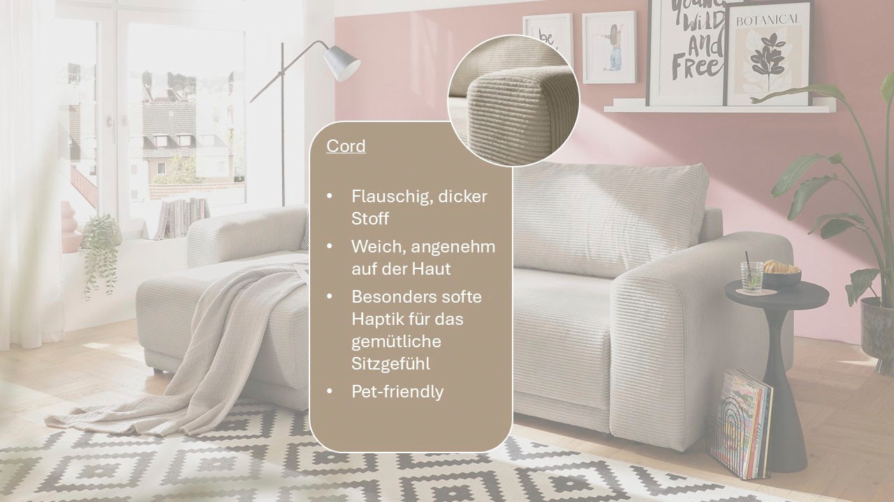OTTO home Schlafsofa »PHEELIX Cord, mit 3 Funktionen« Elemente einzeln oder gleichzeitig ausziehbar, bequemer Sitzkomfort