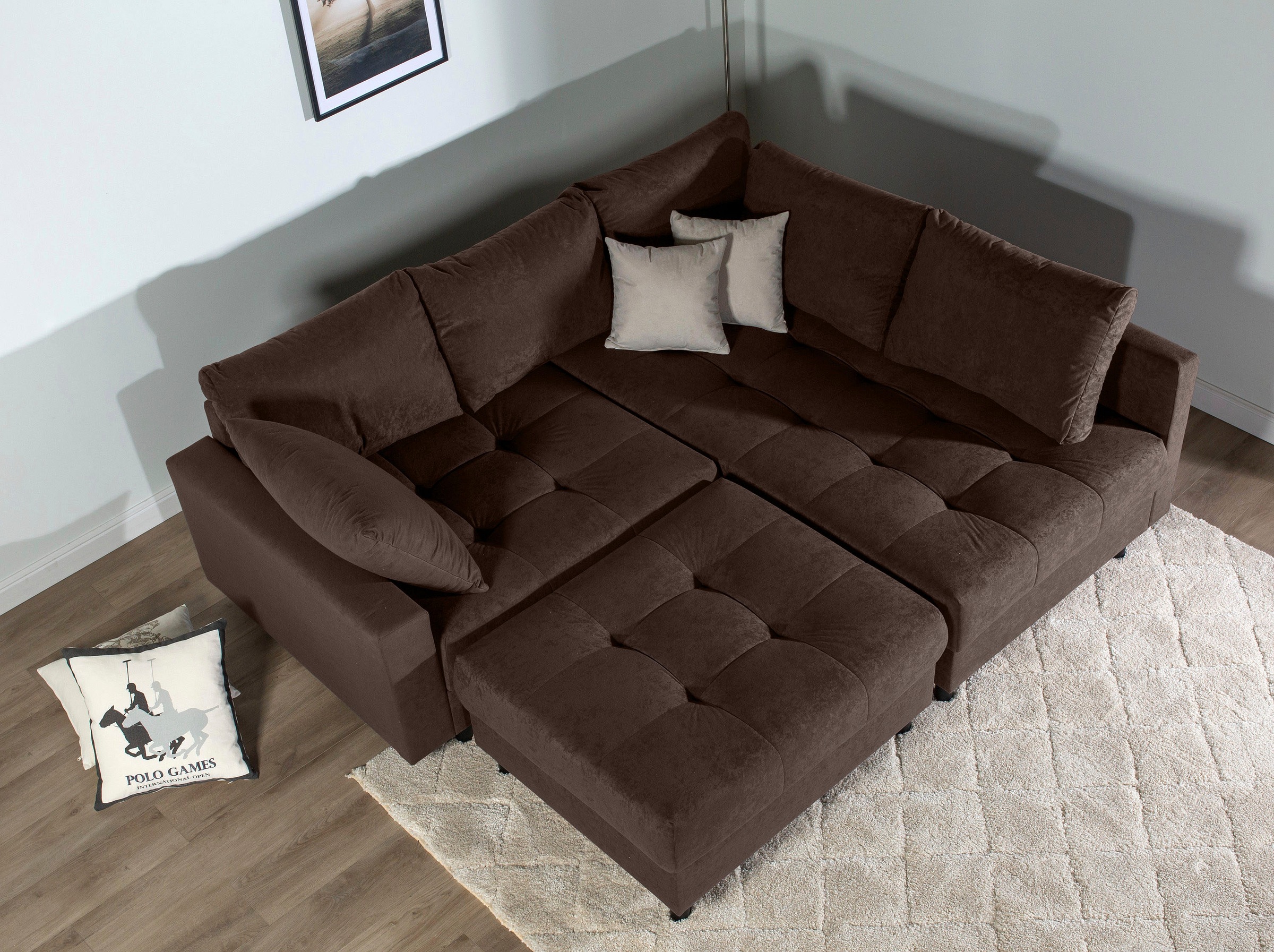 Home affaire Ecksofa »Toni L-Form, B: 215 cm«, mit Hocker & 2 Zierkissen, Federkern