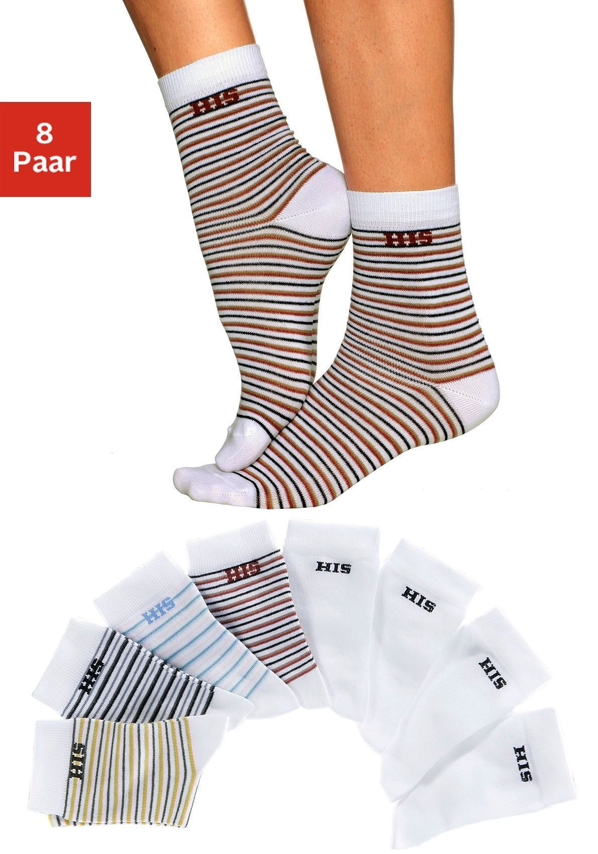 H.I.S Socken Packung, 8 Stk. tlg. geringelt und unifarben günstig online kaufen