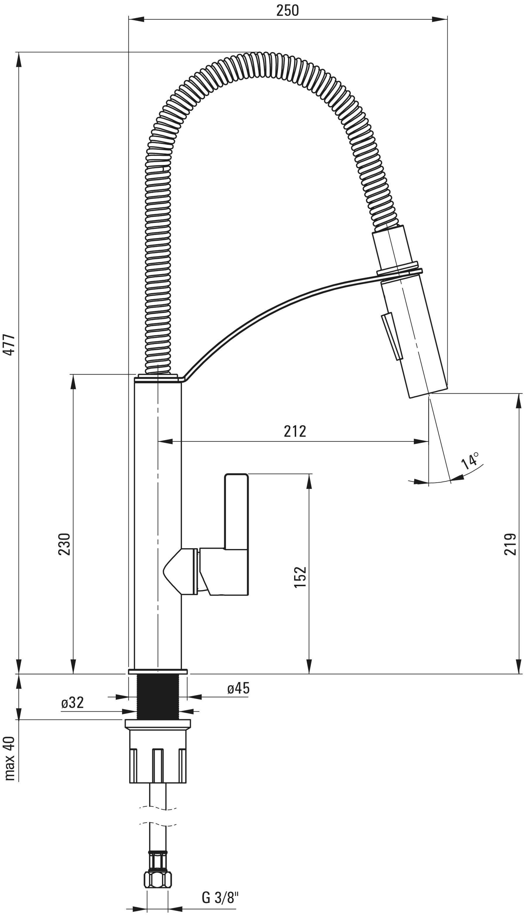 Deante Küchenarmatur »Gerbera« mit ausziehbarem Auslauf,  2 Strahlarten (belüftet und Regen)