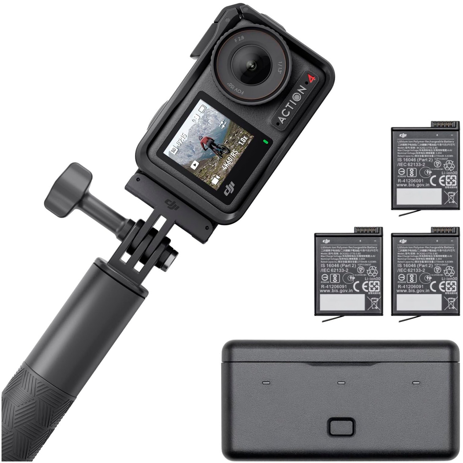 DJI Camcorder "Osmo Action 4 Adventure Combo", schwarz, B:4,42cm H:3,28cm T:7,05cm, Camcorder - Kunststoff Einheitsgröße