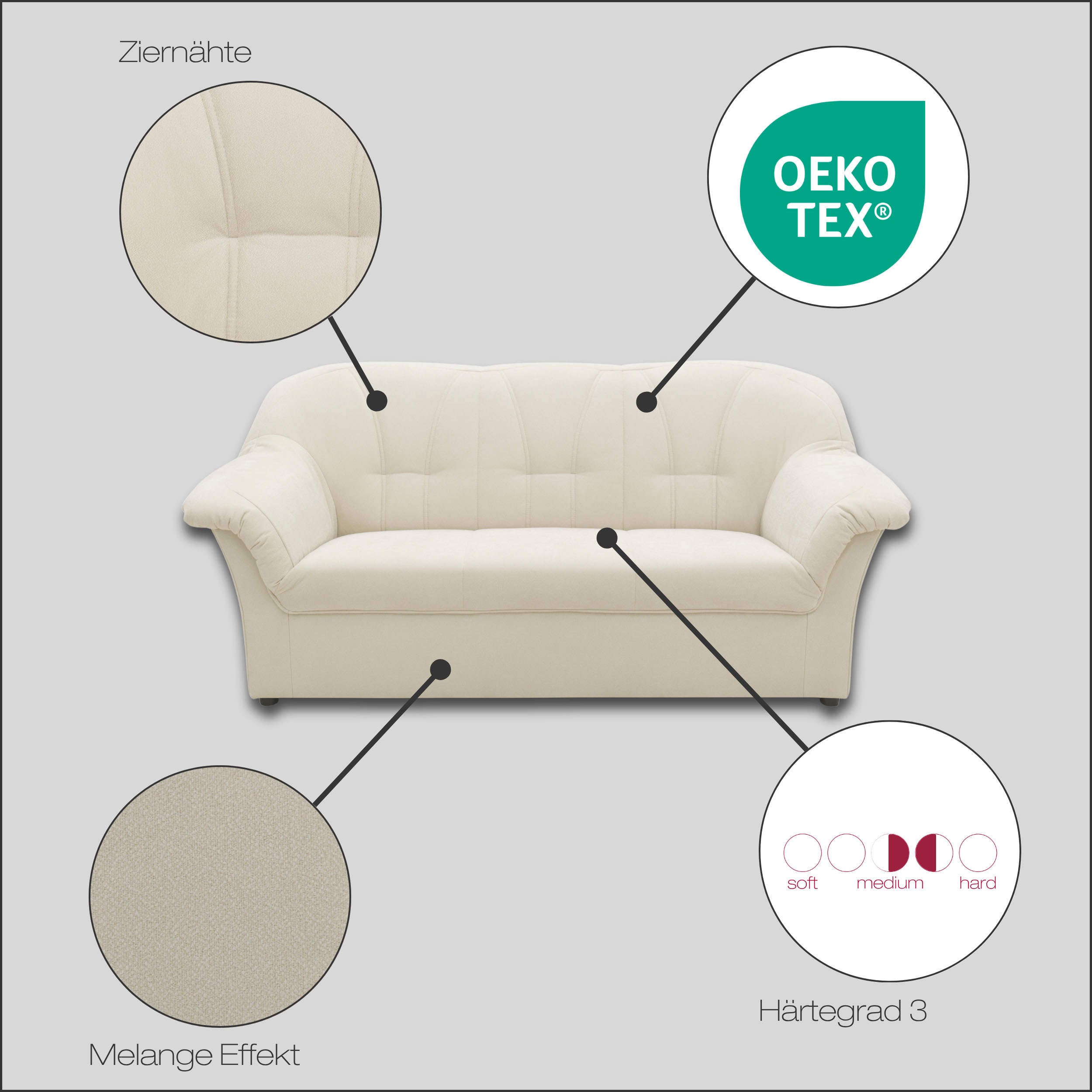 Thumbnail - DOMO collection 3-Sitzer "Pegnitz zeitlos, elegante Armlehnen, komfortabel, Breite 185"