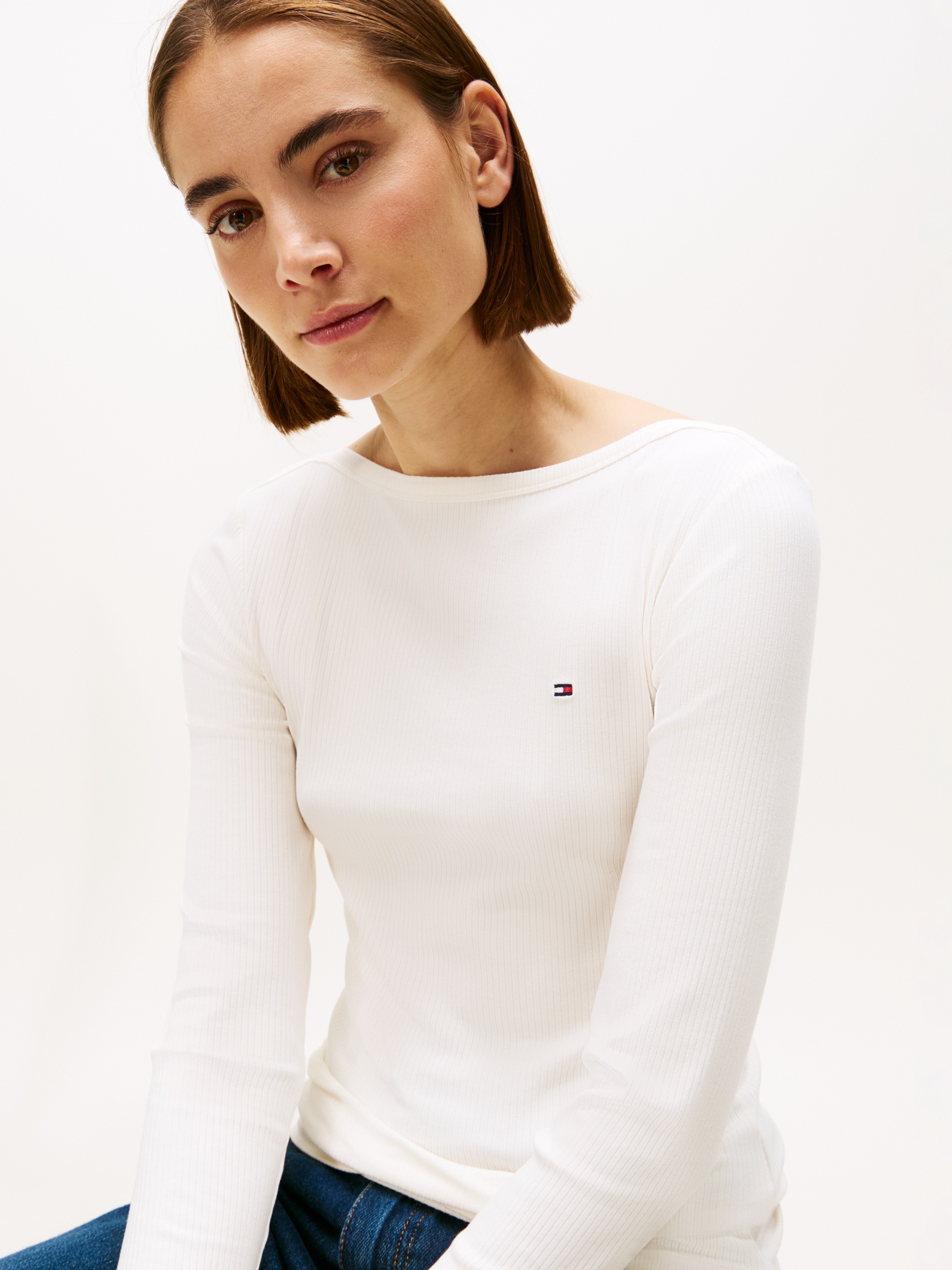 Tommy Hilfiger Langarmshirt "SLIM 5X2 RIB BOAT-NK LS mit U-Boot Ausschnitt günstig online kaufen