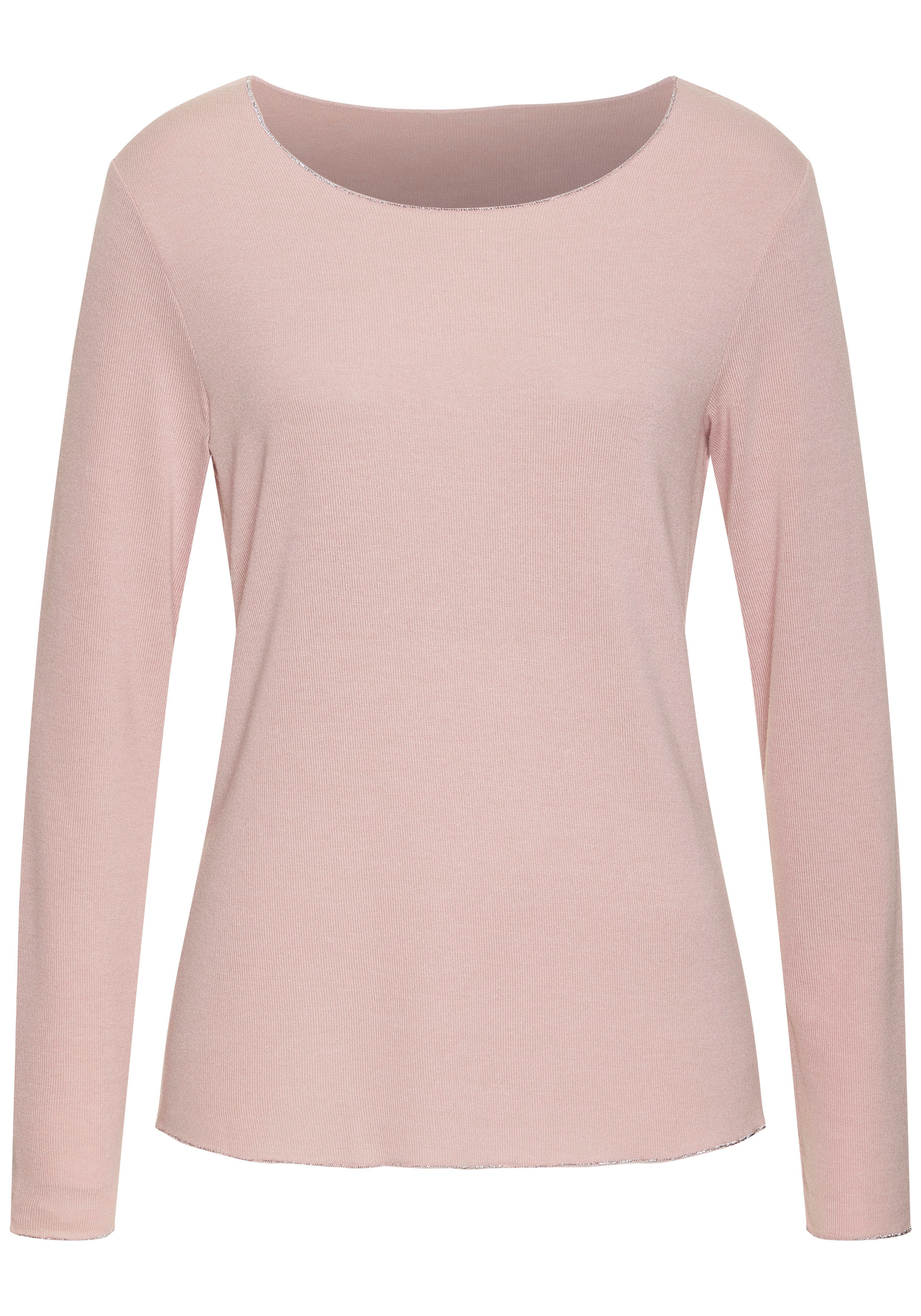 LASCANA Langarmshirt »mit feiner Glitzereinfassung«, aus weichem Viskose-Feinstrick
