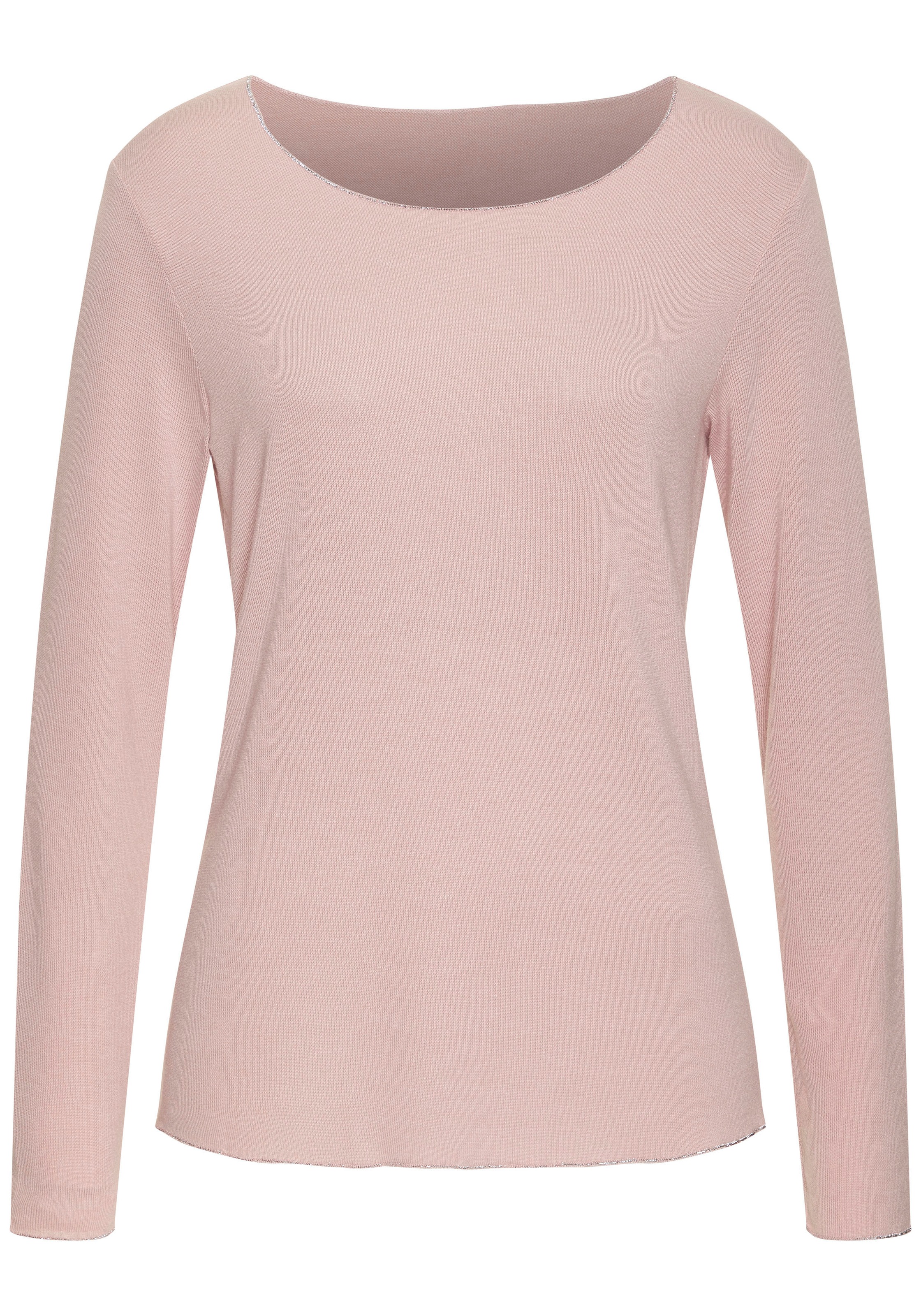 LASCANA Langarmshirt "mit feiner Glitzereinfassung" aus weichem Viskose-Fei günstig online kaufen