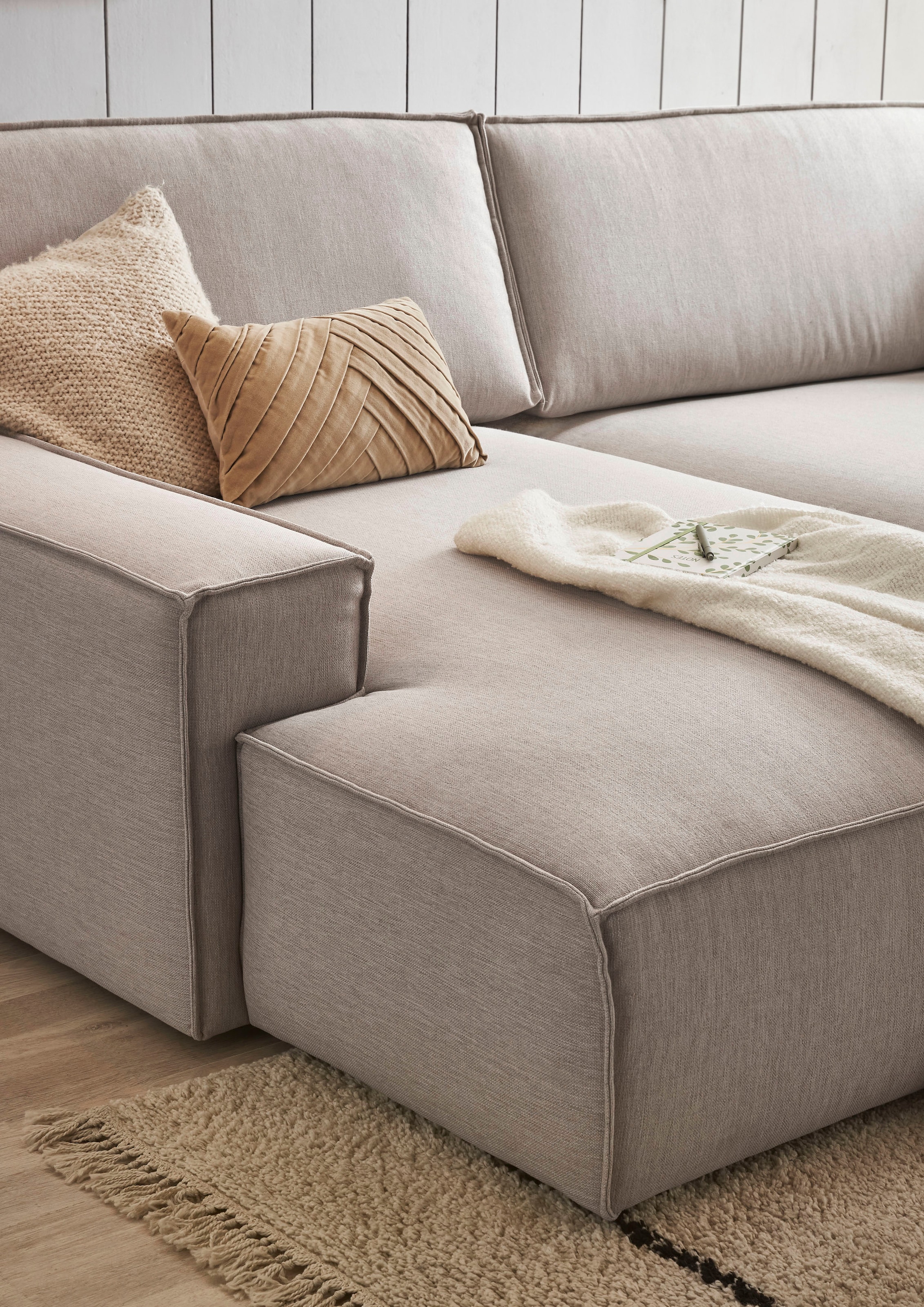 Home affaire Polsterecke »NEU: SHERWOOD XXL tief, L-Form mit Schlaffunktion, Big-Sofa mit Hocker«, (Set, 2 St.), stellbar zum Schlafsofa (Krokodilverbinder), Cord, Leinenoptik