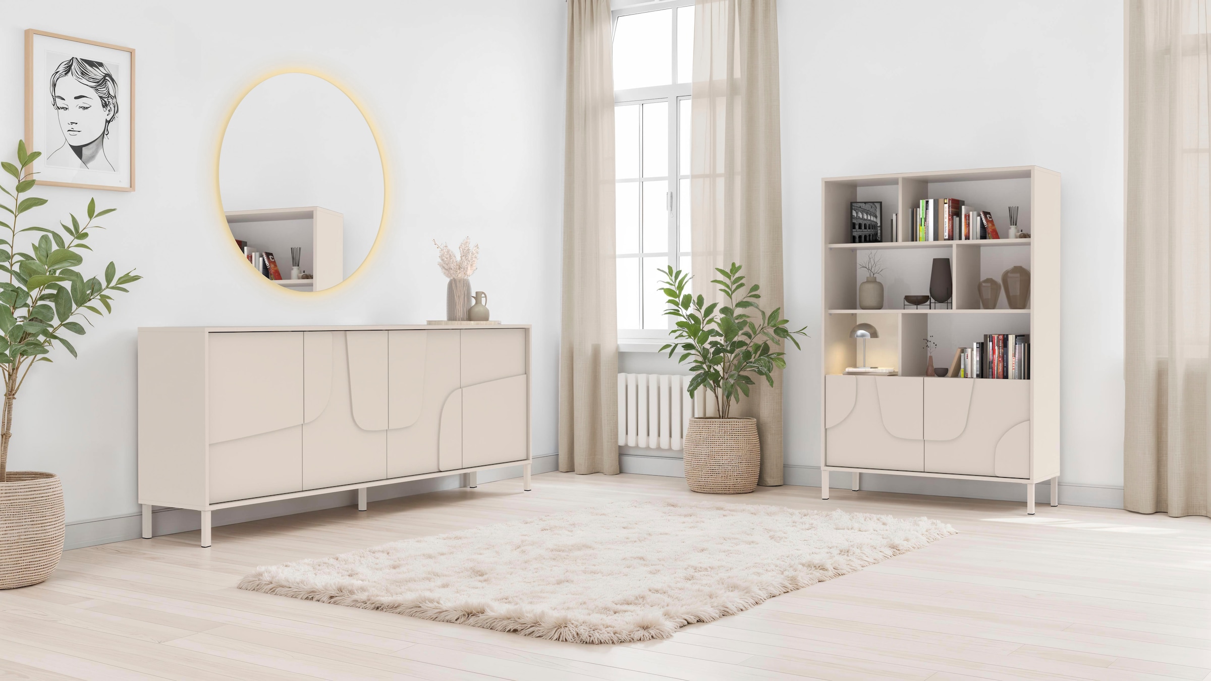 INOSIGN Sideboard »Stone, 205 cm breit, 4  Türen,  Anrichte, Kommode, Stauraumschrank« 3D-Design, Push-to-open, Innenraum großzügig, Füße 14/2 cm wählbar