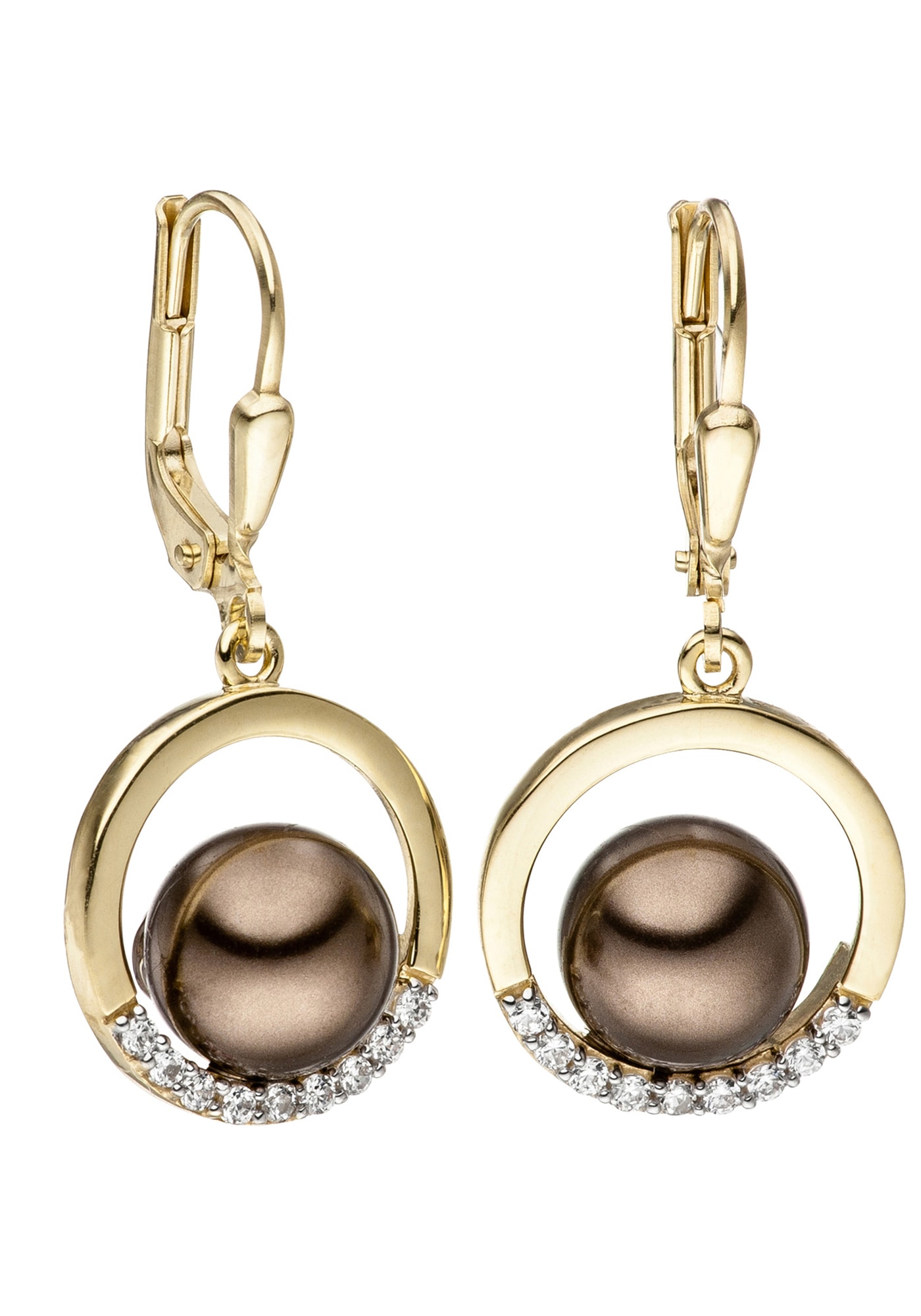 JOBO Perlenohrringe »Ohrringe in | 333 kaufen BAUR Bicolor-Optik«, online Perlen Zirkonia synthetischen und Gold