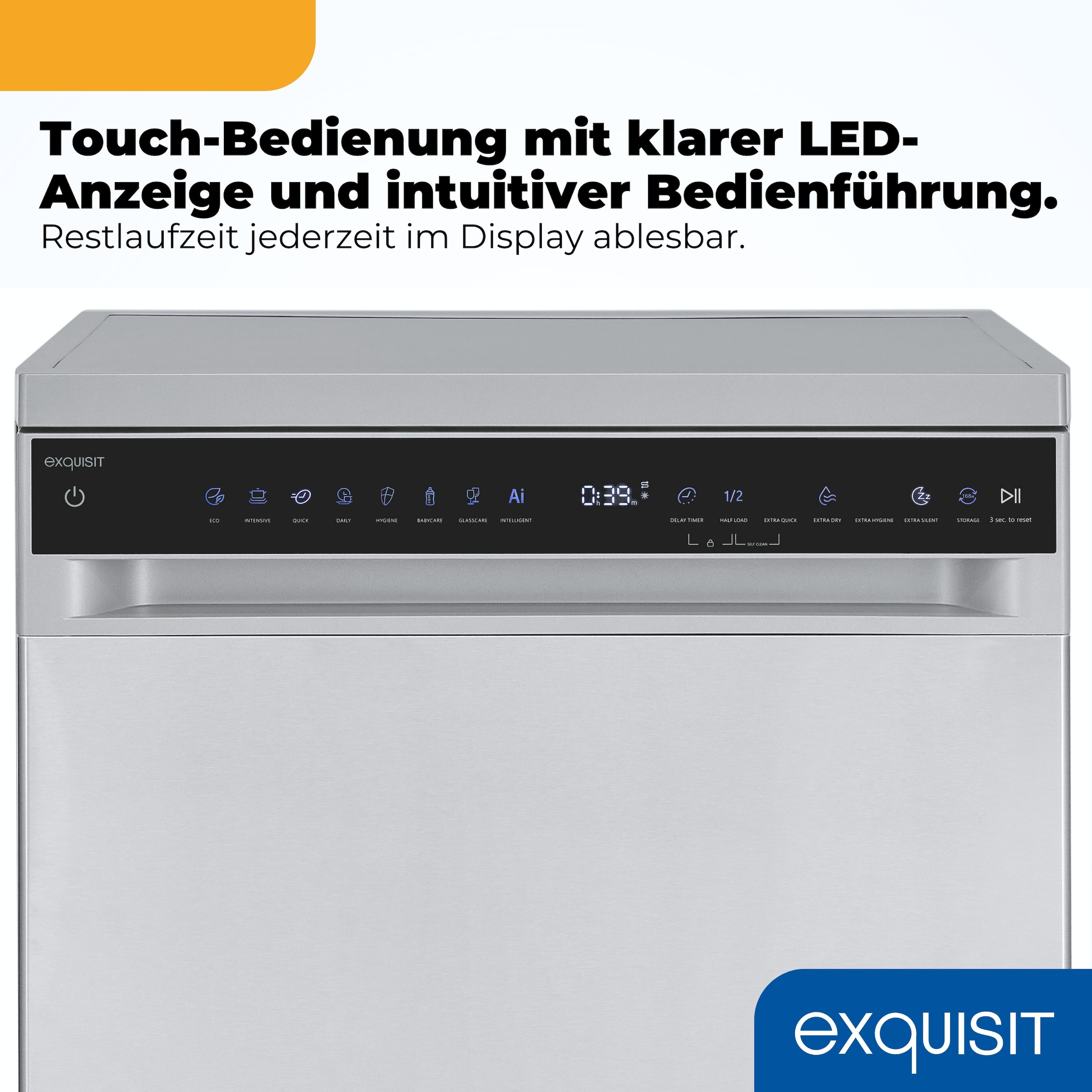 exquisit Standgeschirrspüler 9616 »GSP9616-450B inox« 10,9 l 16 tlg. Maßgedecke 16 Maßgedecke & flüsterleise 44 dB – stark und angenehm ruhig