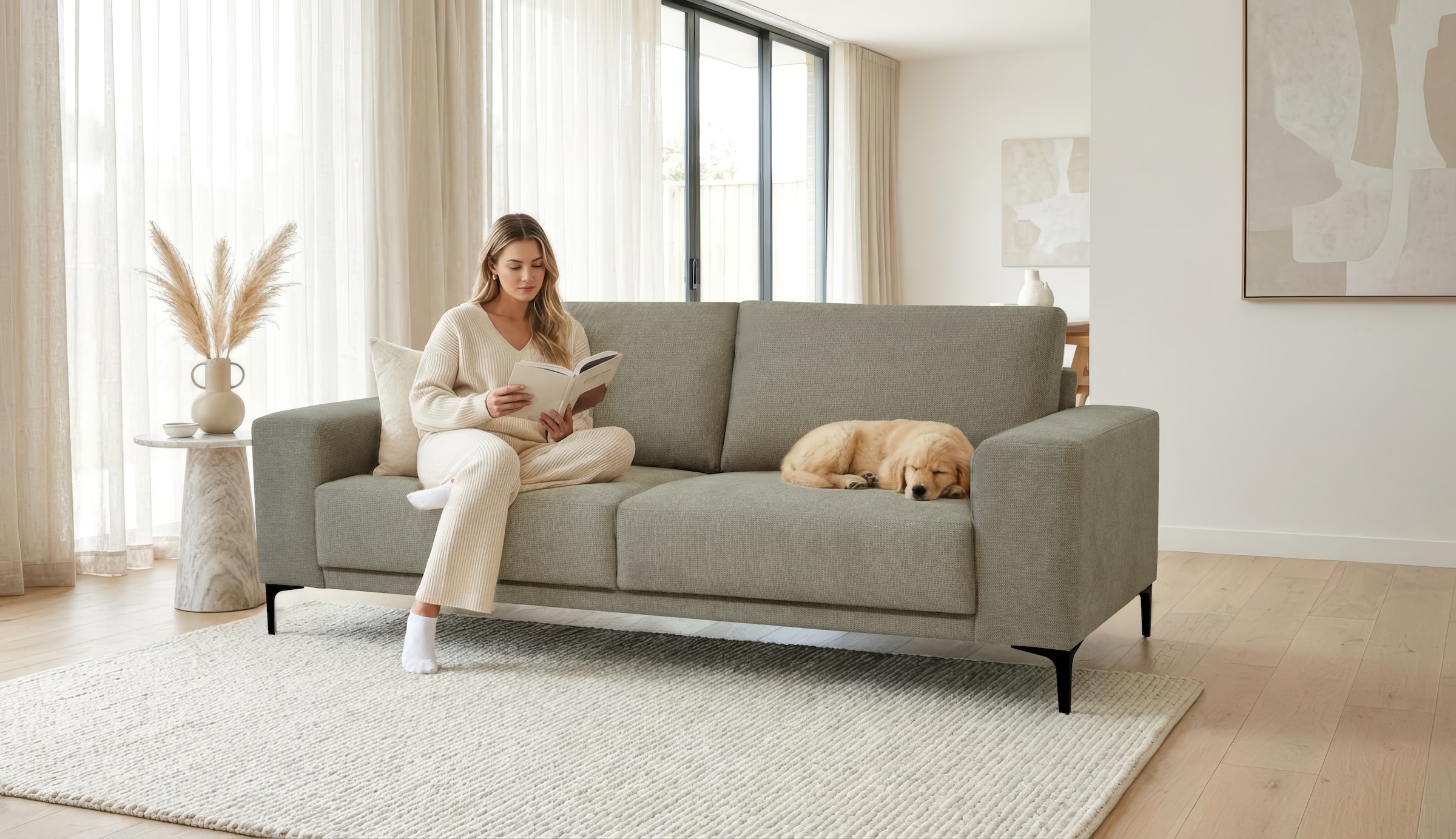 OTTO home 3-Sitzer "Xander" Breite 224 cm, Soft-Touch Chenille, schwarze Metallfüße