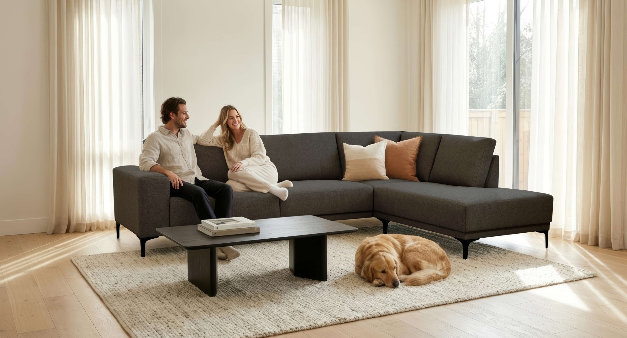 OTTO home Ecksofa "Xander, L-Form" Breite 289 cm, Webstoff, Soft-Touch Chenille, schwarze Metallfüße