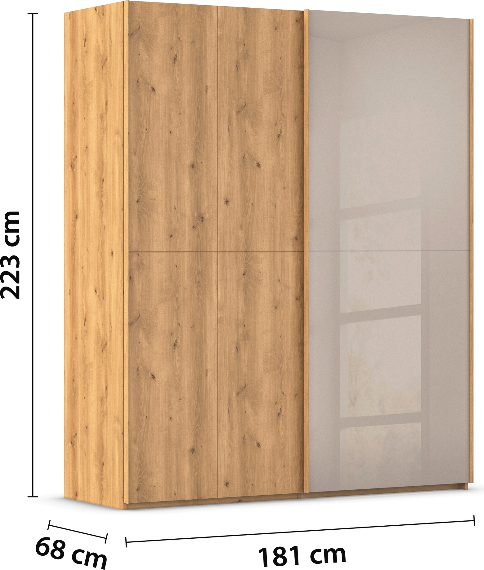 rauch Schwebetürenschrank »Kleiderschrank Schrank Garderobe Schlafzimmerschrank SCALE-WOOD«, edle geteilte Front in massiver Asteiche mit Glastüren MADE IN GERMANY