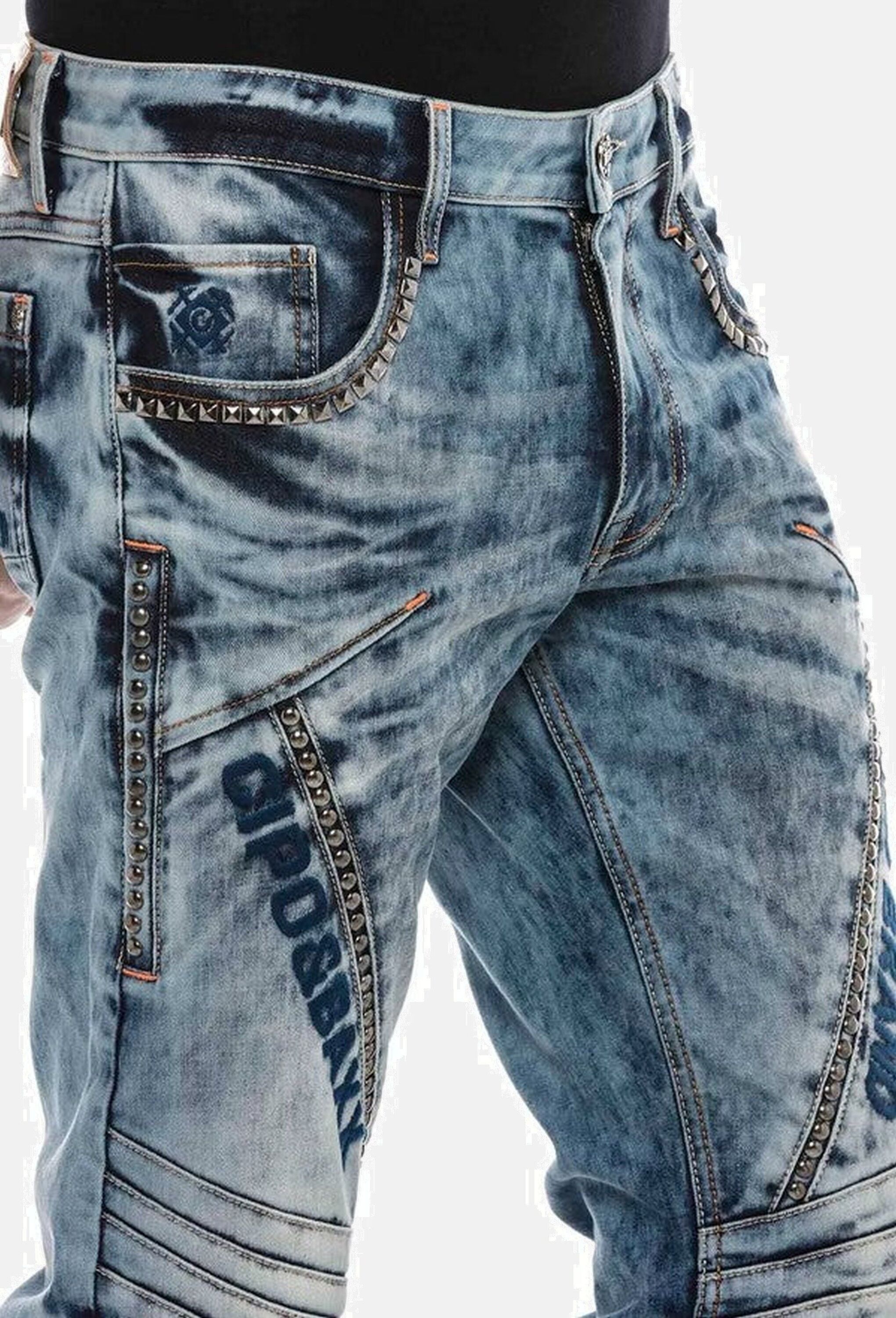 Cipo & Baxx Straight-Jeans »Cipo & Baxx Jeans DENIM« Straight Fit-Jeans im lässigen Biker-Look, CD590
