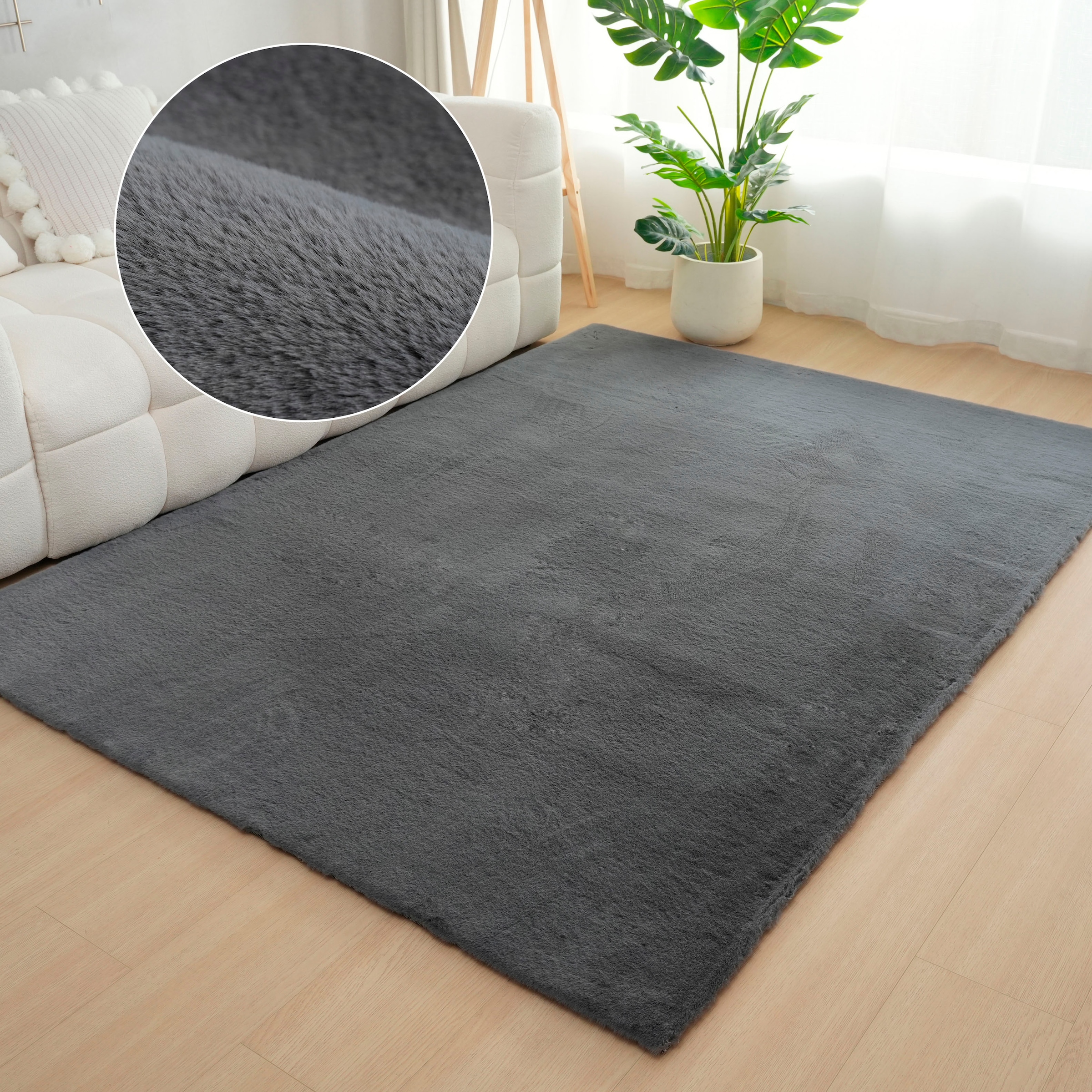 Bruno Banani Fellteppich "Rabbit 2, Kunstfell Teppich, Modern" rechteckig 25 mm Höhe Kaninchenfell-Haptik, sehr weich, Wohnzimmer, Schlafzimmer, Esszimmer