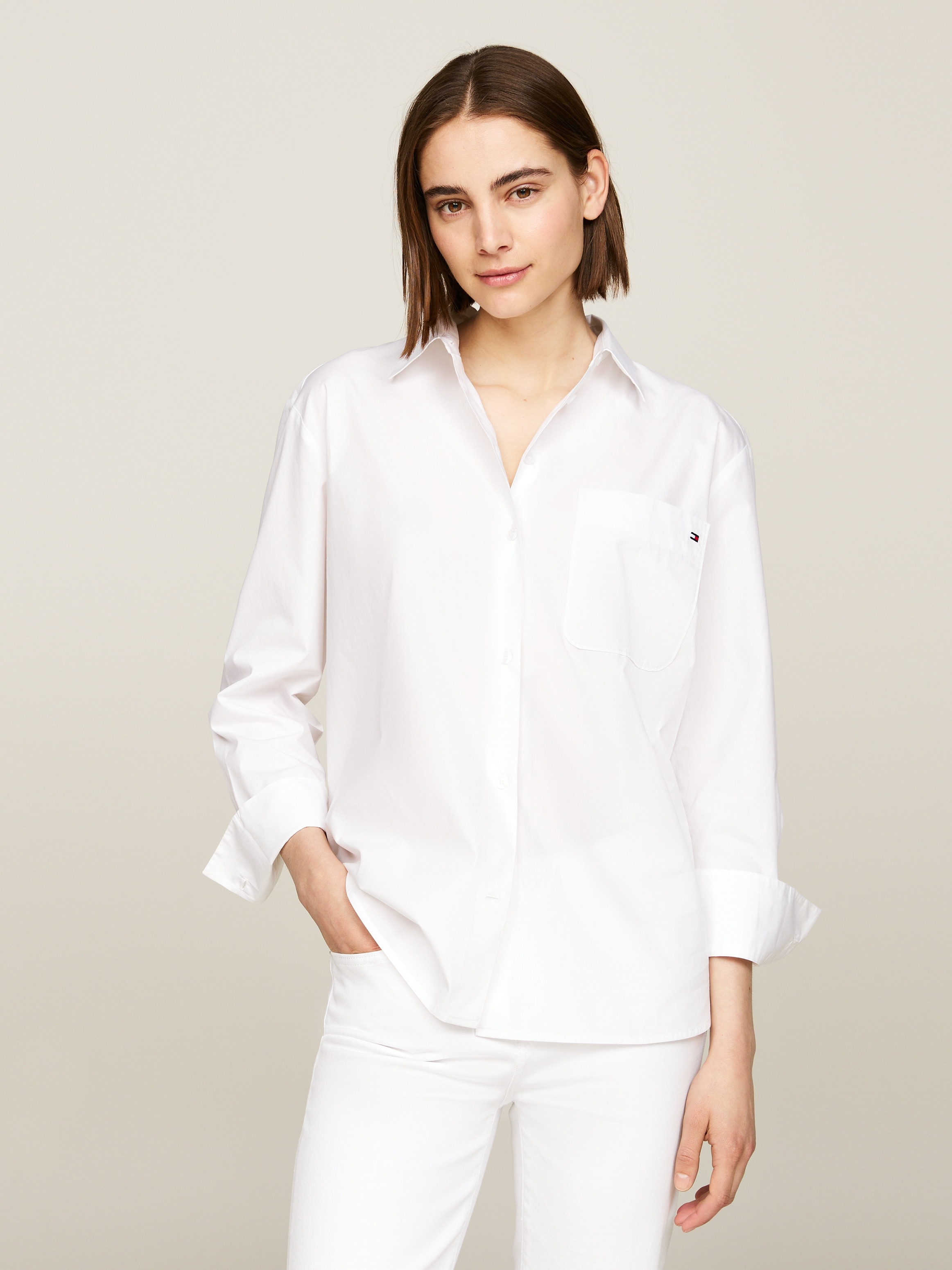 Tommy Hilfiger Hemdbluse "SOLID COTTON EASY FIT SHIRT", mit Brusttasche günstig online kaufen