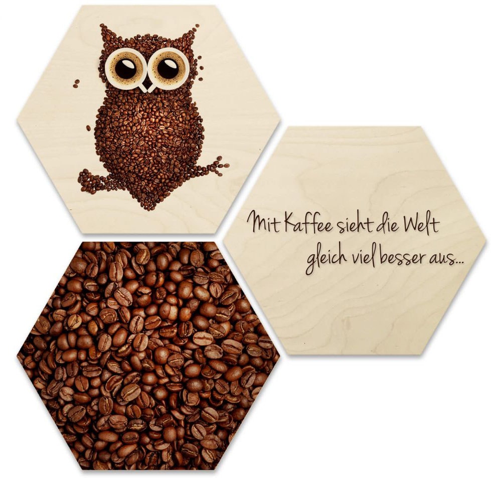 Wall-Art Mehrteilige Bilder »Collage Kaffee (Set, | St.) Holzdeko«, kaufen 3 Eule BAUR